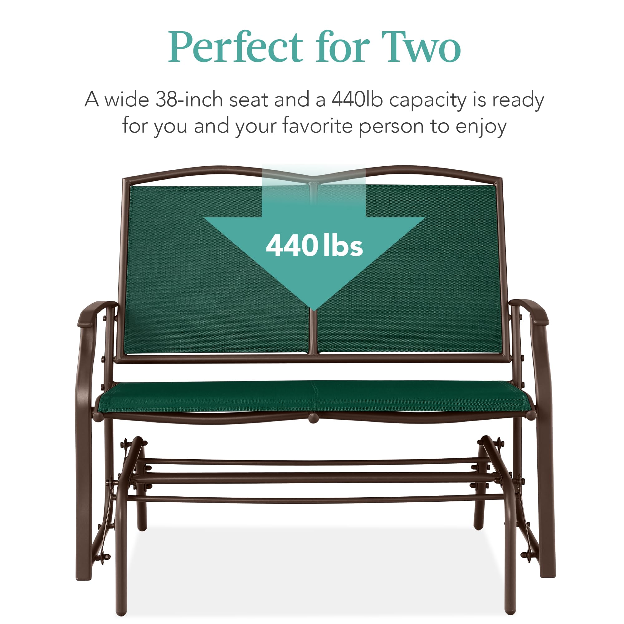 Best Choice Products 2-Person Outdoor Patio Swing Glider Steel Bench Loveseat Rocker for Deck, Porch w/Textilene Fabric, Steel Frame - Black