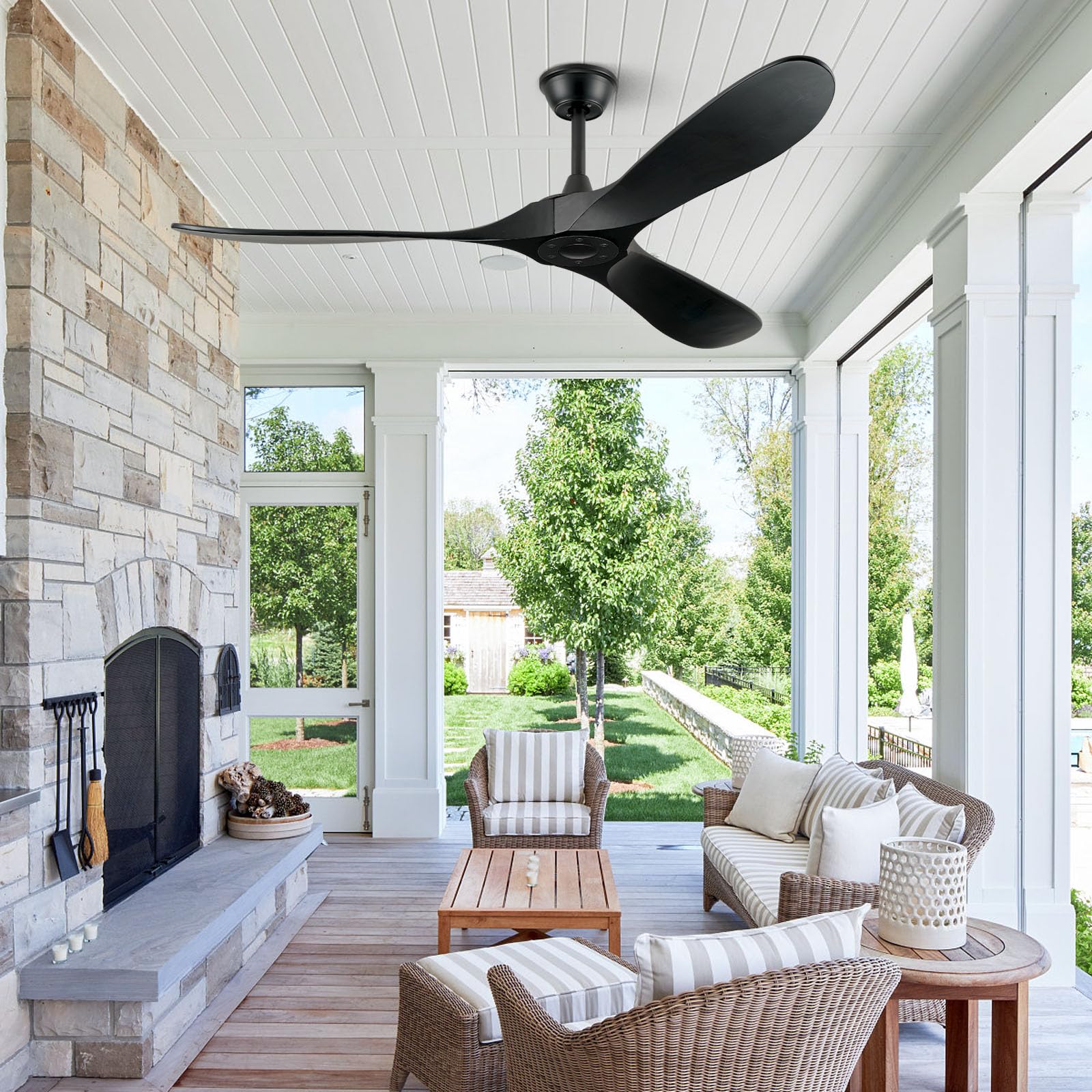 ABZ Ceiling Fans without Lights - 52 Inch Modern Ceiling Fans no Lights with Remote Control, Black 3 Blade Solid Wood Indoor Outdoor Ceiling Fans for Patios Living Room Bedroom