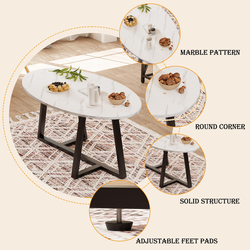 Wolawu Coffee Table Gold Oval Glass Coffee Tables for Living Room,Modern Gold Metal Frame Tea Tables for Small Space, Tempered Glass Top Center Table with Stable Cross Base for Bedroom, Office,Balcony