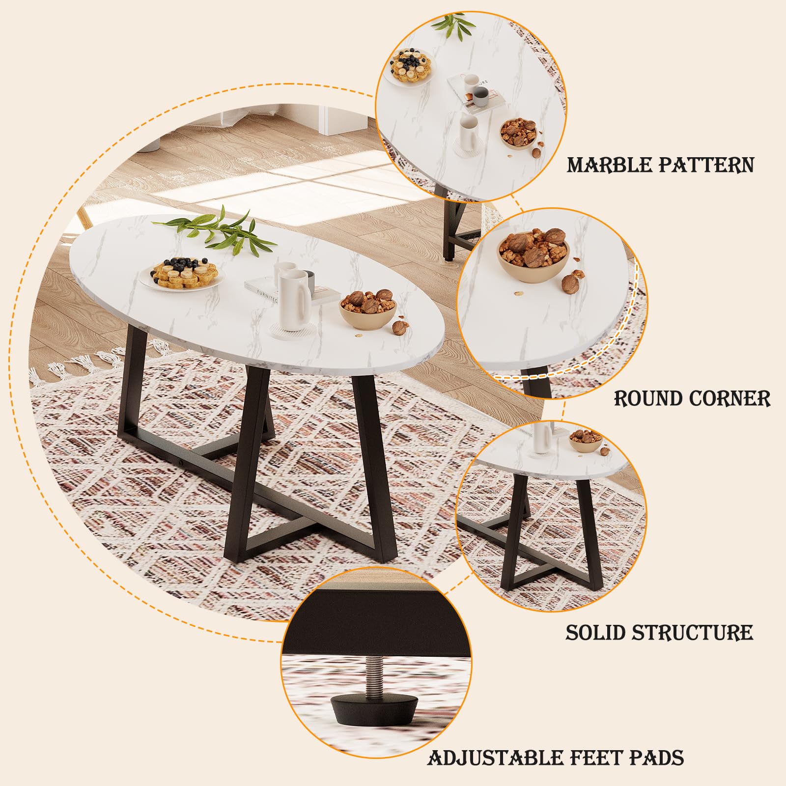 Wolawu Coffee Table Gold Oval Glass Coffee Tables for Living Room,Modern Gold Metal Frame Tea Tables for Small Space, Tempered Glass Top Center Table with Stable Cross Base for Bedroom, Office,Balcony