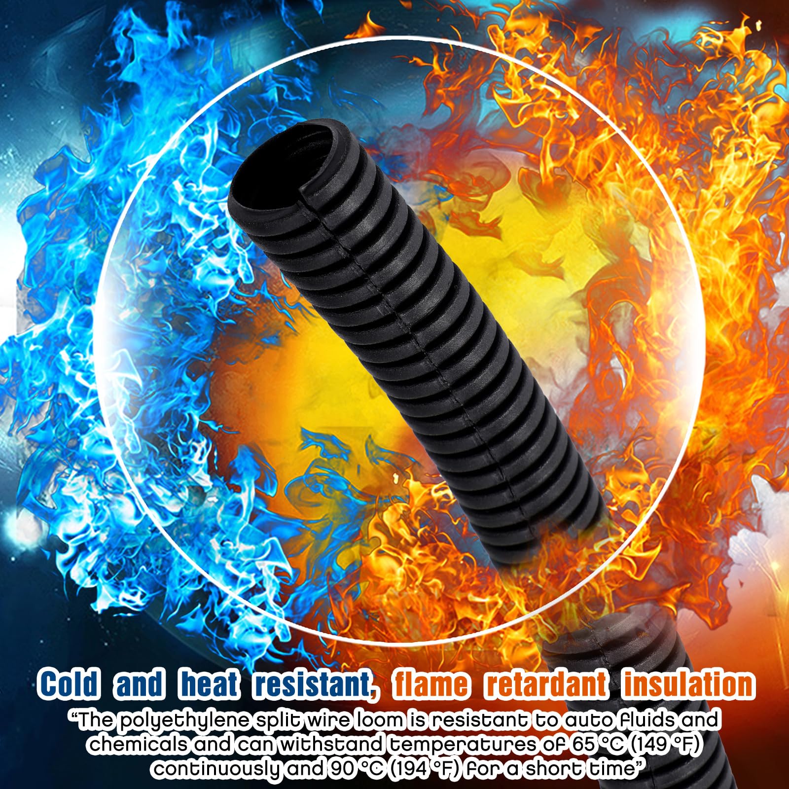 Sasylvia 1/2" x 300 ft Split Wire Loom Tubing Automotive Wire Loom Assortment Split Cable Sleeves Bulk Flexible Electrical Conduit Protective Kit