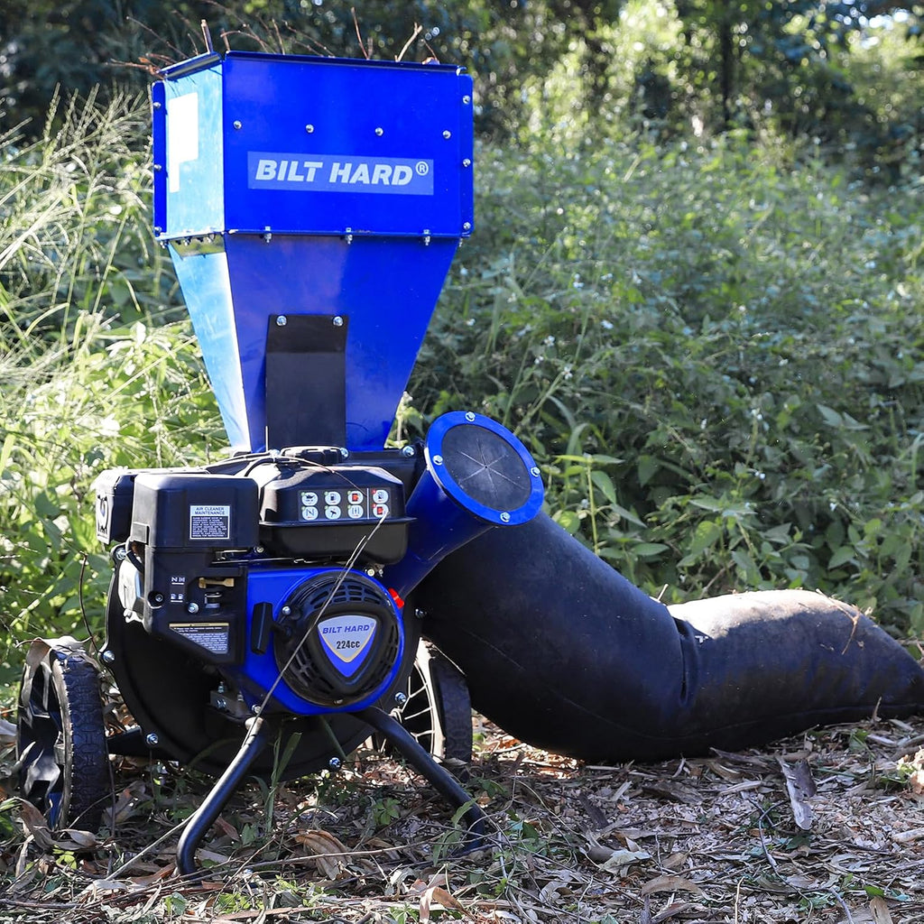 BILT HARD Wood Chippers Gas Powered - 7.5 HP 224cc Gas Powered Shredder, 2 in 1 Multi-Function Heavy Duty, 3" Max Wood Diameter Capacity with Collection Bag