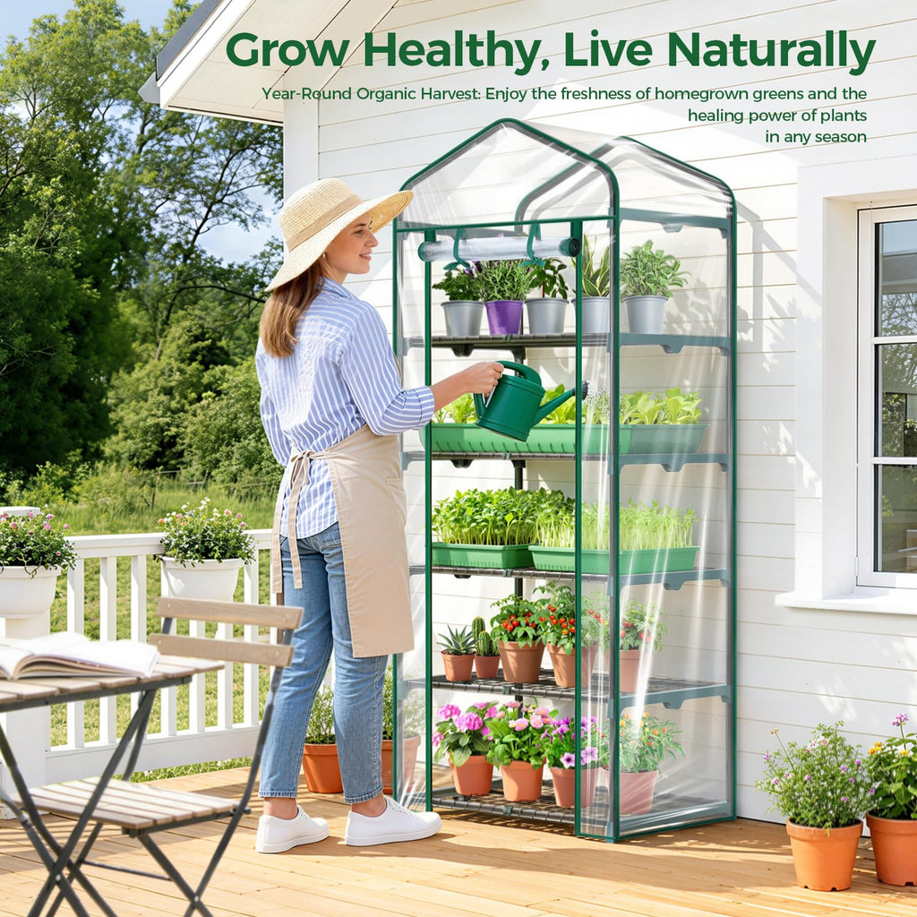 Mini Greenhouse with Screen Roof, Ohuhu Upgraded Portable 4 Tier Small Greenhouses for Outdoors Indoor with Reelable Door, Heavy Duty Plastic Green House for Outside Garden Patio Yard Porch Balcony