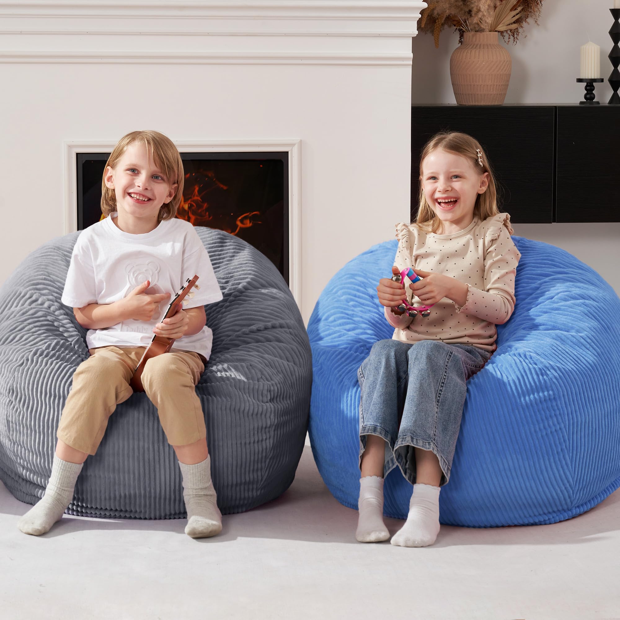 Homguava Bean Bag Chair,Teardrop Bean Bags Small Beanbag Chair with Memory Foam Filled and Ultra Soft Corduroy Cover for Living Room, Bedroom (Black 2FT)
