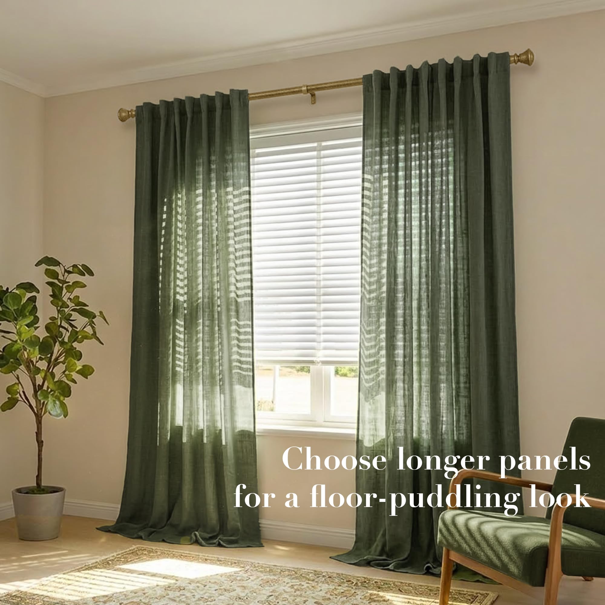 Black Linen Cotton Blend Sheer Curtains, Moody Light Filtering Drapes for Dark Academia Inspired Study Bedroom Living Room, 84 Inch Long 2 Panels Set