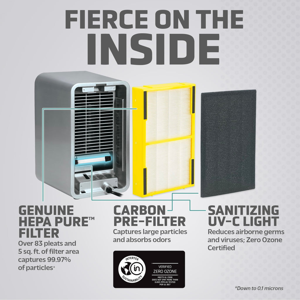GermGuardian Air Purifier for Home with HEPA Filter, Removes 99.97% of Pollutants, Covers up to 375 Sq. Foot Room in 1 Hr, UV-C Light Helps Reduce Germs, Zero Ozone Verified, 11", Silver, AC4100CA