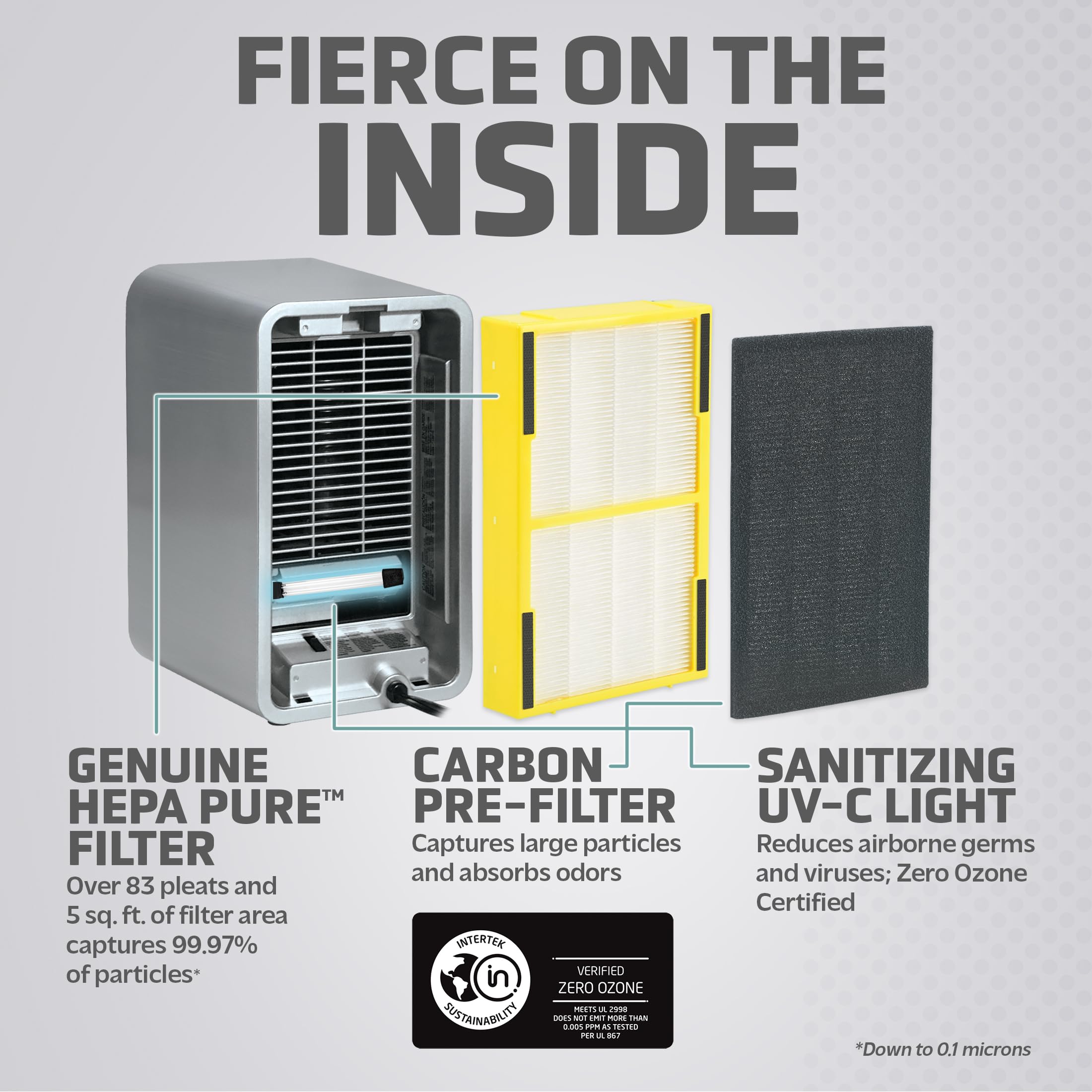 GermGuardian Air Purifier for Home with HEPA Filter, Removes 99.97% of Pollutants, Covers up to 375 Sq. Foot Room in 1 Hr, UV-C Light Helps Reduce Germs, Zero Ozone Verified, 11", Silver, AC4100CA