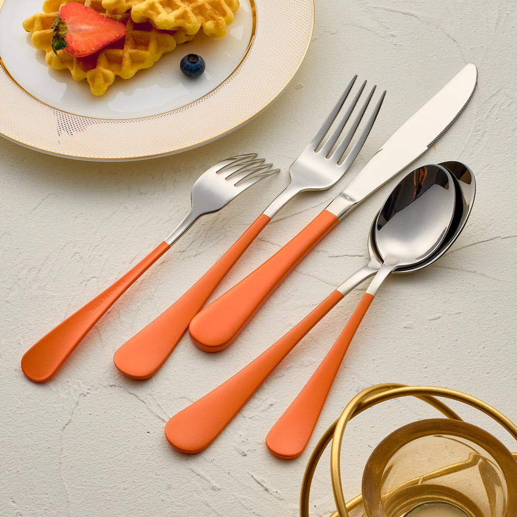 20-Pieces Blac and Pink Silverware Sets for 4,Pink Handle Stainless Steel Cutlery Set, Include Forks Spoons and Knives Set, Dishwasher Safe Utensil Sets for Home Restaurant