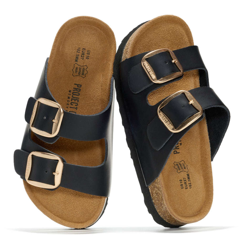 Project Cloud Kids Sandals 100% Genuine Leather - Natural Cork Footbed Non-Slip Slides for Kids - Lightweight Boys & Girls Sandals - Water-Resistant Girls & Boys Sandals