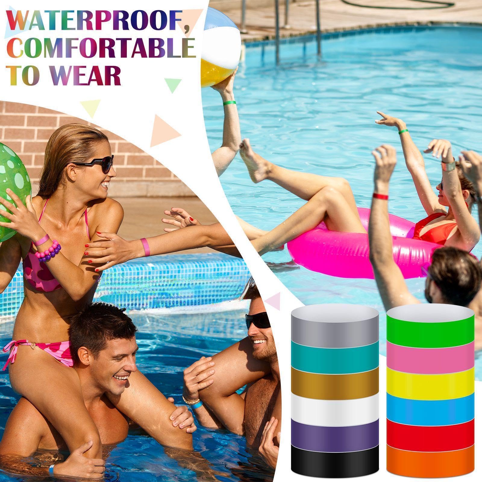 Tudomro 1200 Pack Plastic Paper Wristbands for Events Neon Party Wrist Bands Colored Waterproof Concert Identification Hand Bands Lightweight Adhesive Wristband(Blue)