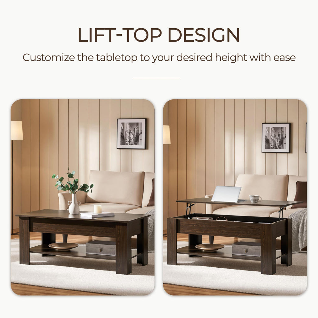 Yaheetech Wooden Coffee Table, Lift Top Coffee Table with Large Hidden Storage Shelf, Lift Tabletop Dining Tables for Living Room, Home Small Space, 38.6in, Black
