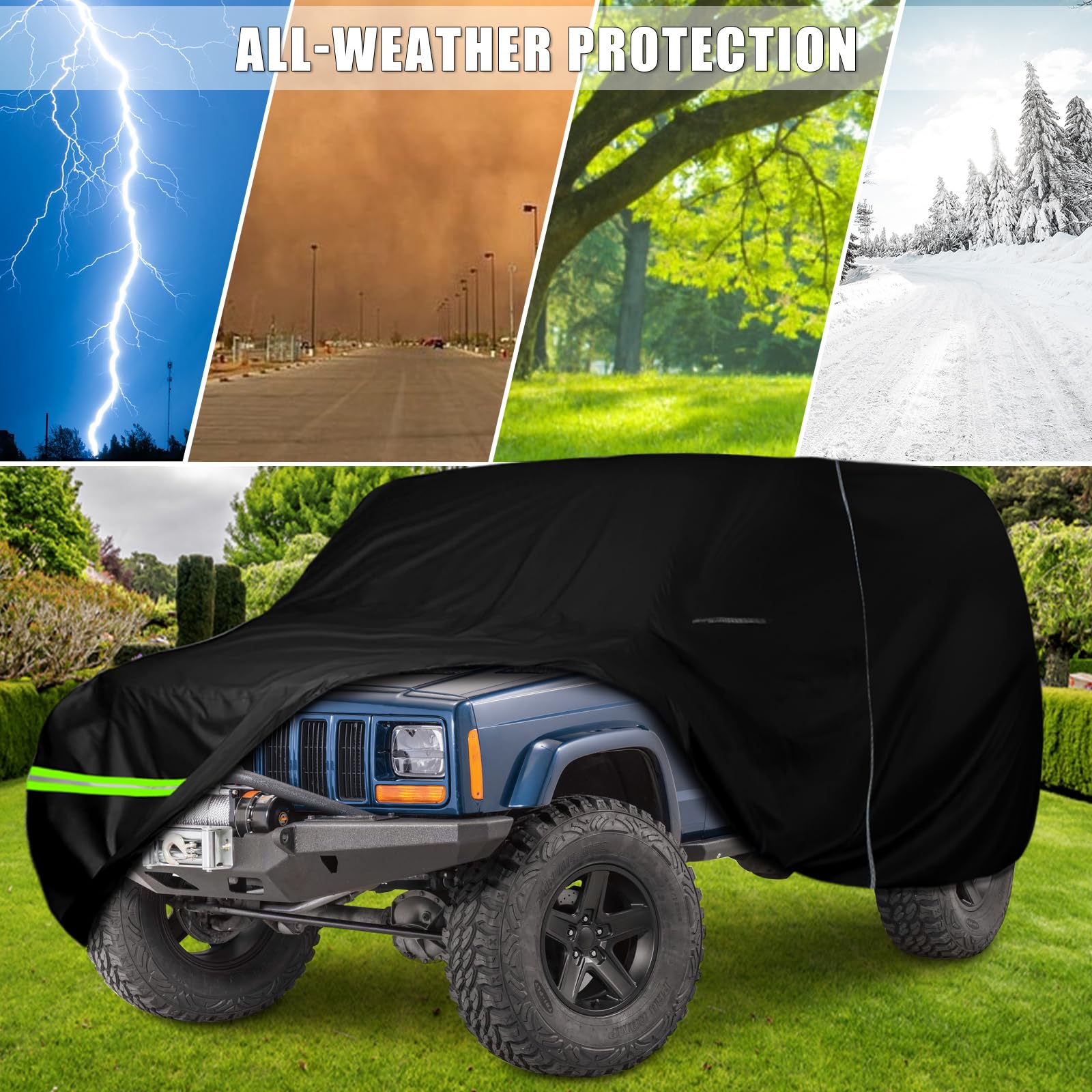 Waterproof Car Cover Replace for 1993-2010 Jeep Grand Cherokee, 6 Layers All Weather Car Cover with Zipper Door & Windproof Bands for Snow Rain Dust Protection