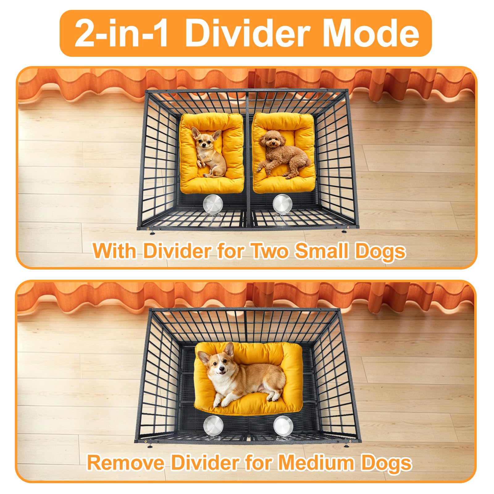 Homey Pet 37 inch Stackable Heavy Duty Dog Crate, Indestructible Escape Proof Dogs Cage Kennel with Lockable Wheels, Removable Tray & Metal Grid, Double Doors for High Anxiety Medium/Small Dogs