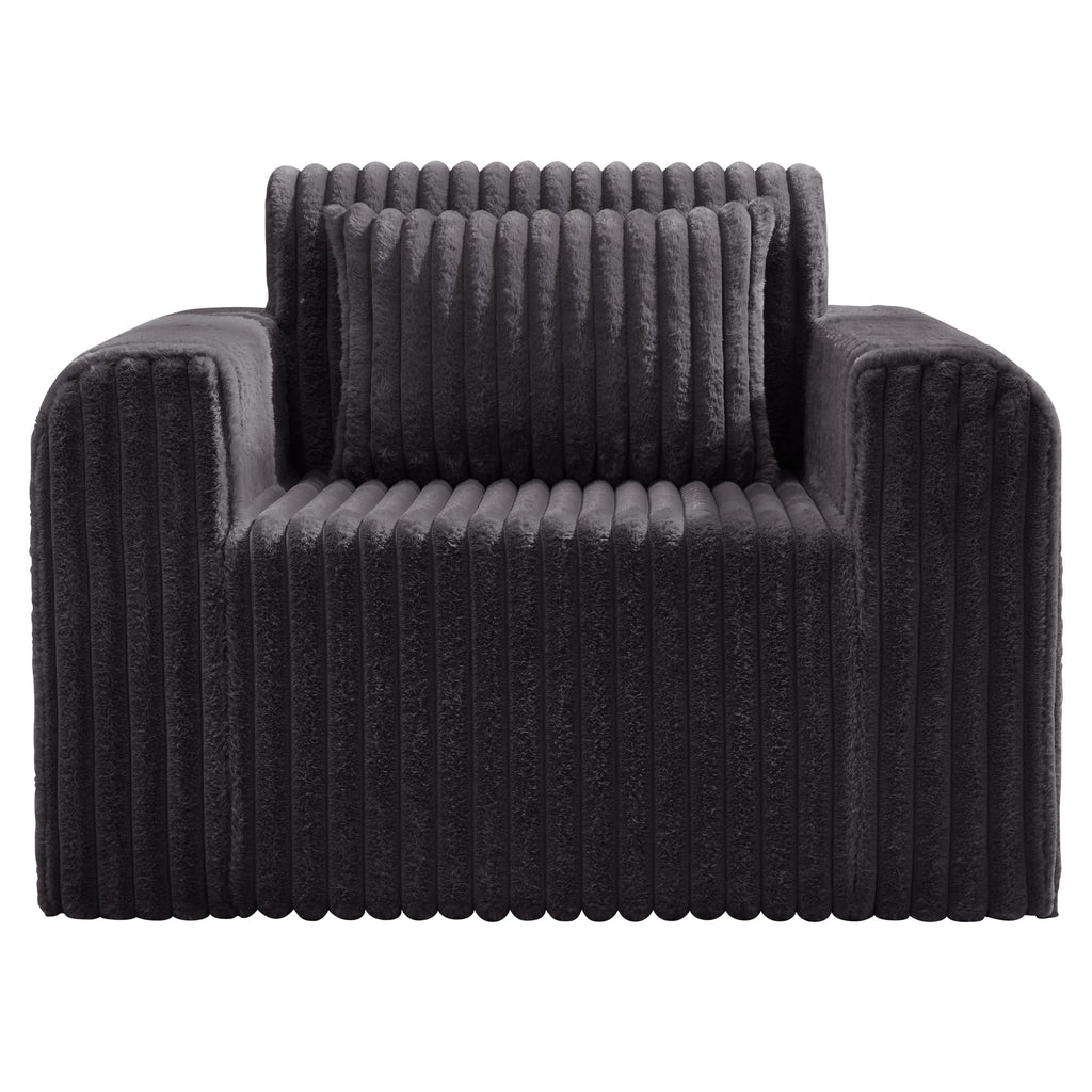 Hobestluk Single Sofa Foam Couch Sofa for Small Spaces Comfy Sofas with Removable Cover Furry Couch with Pillows for Living Room, Bedroom, Apartment, Office (Black, Standard)