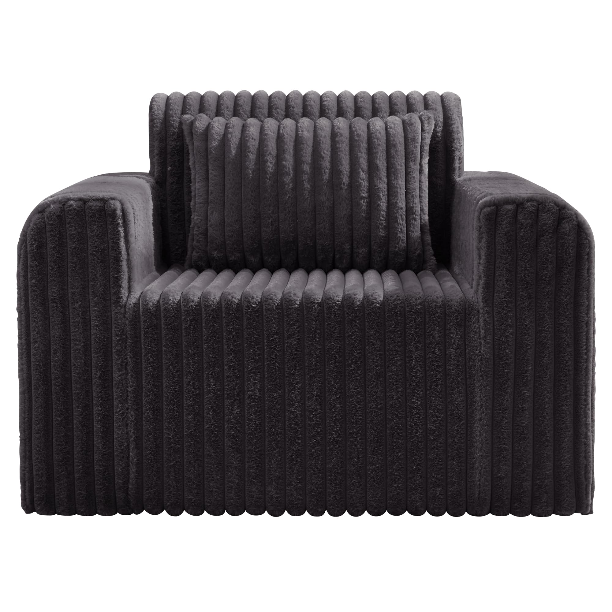 Hobestluk Single Sofa Foam Couch Sofa for Small Spaces Comfy Sofas with Removable Cover Furry Couch with Pillows for Living Room, Bedroom, Apartment, Office (Black, Standard)