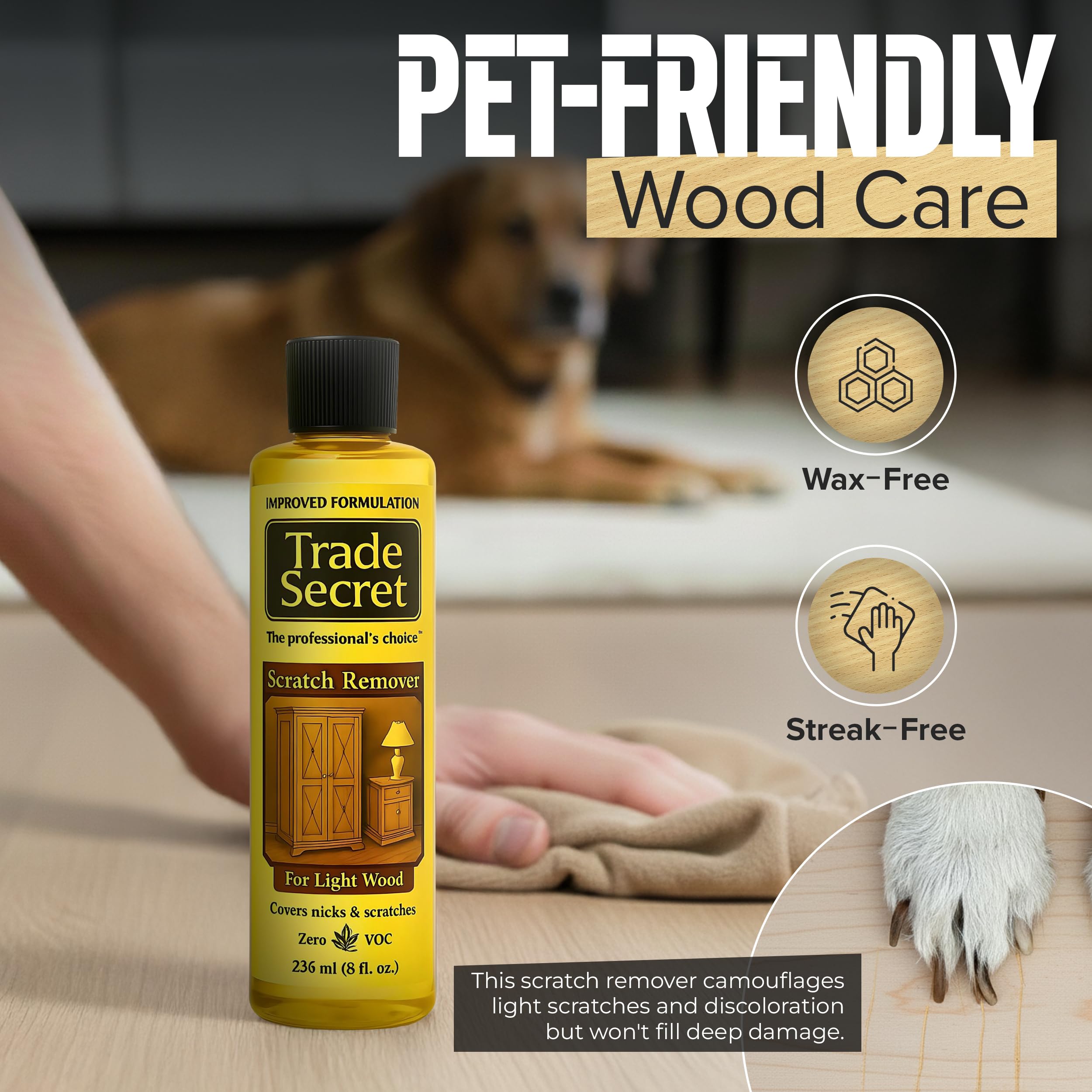 Trade Secret Scratch Concealer for Dark Wood Furniture & Floors – Dark Brown Shade Stain Covers Nicks, Scuffs, Dog & Cat Scratches, Minor Defects – Real Wood Only