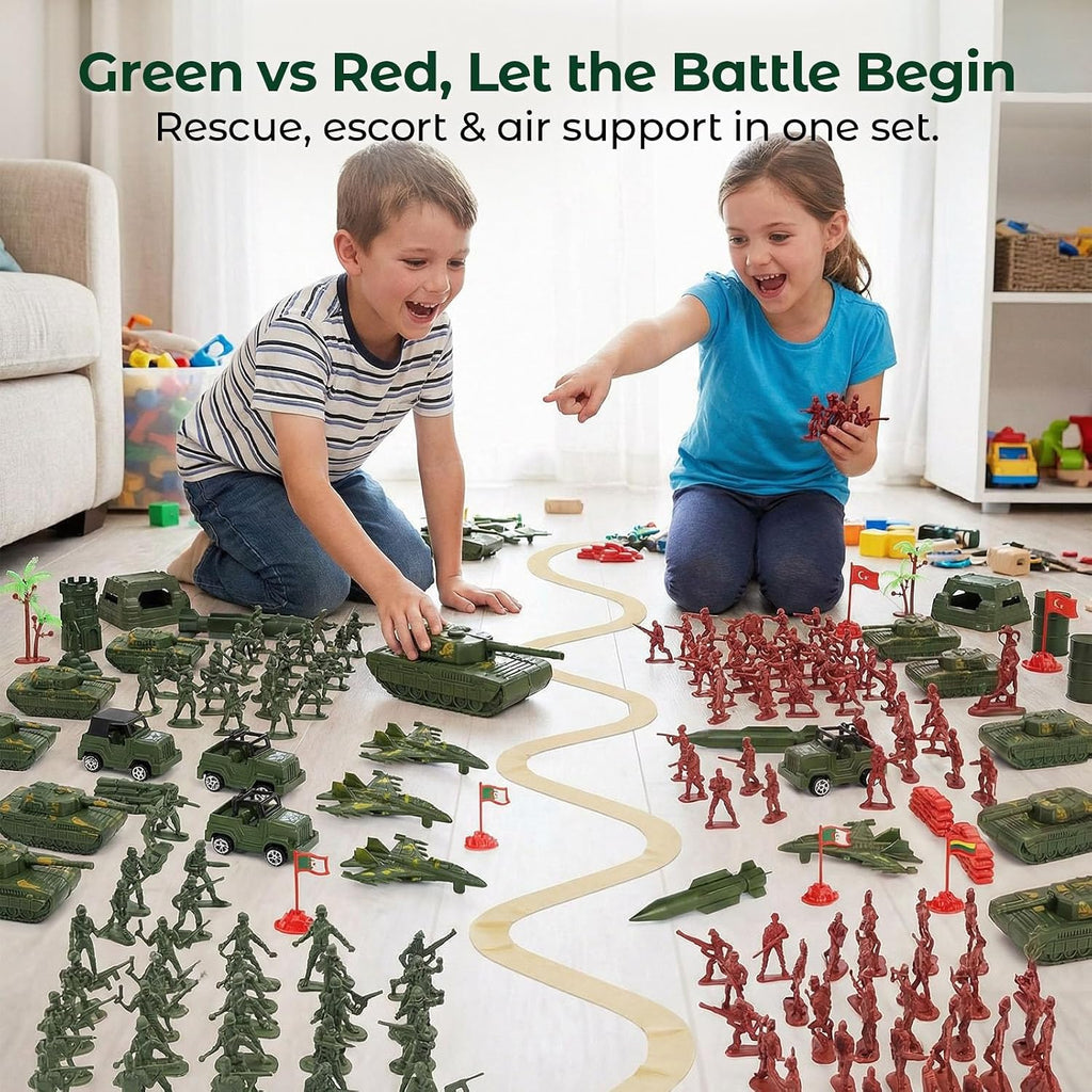 AMOR PRESENT 277 PCS Army Men Military Playset, Army Men Toys for Boys 8-12, Military Soldier Playset Plastic Toy Soldiers Figures and Accessories with Handbag, Stockings Gift for Kid