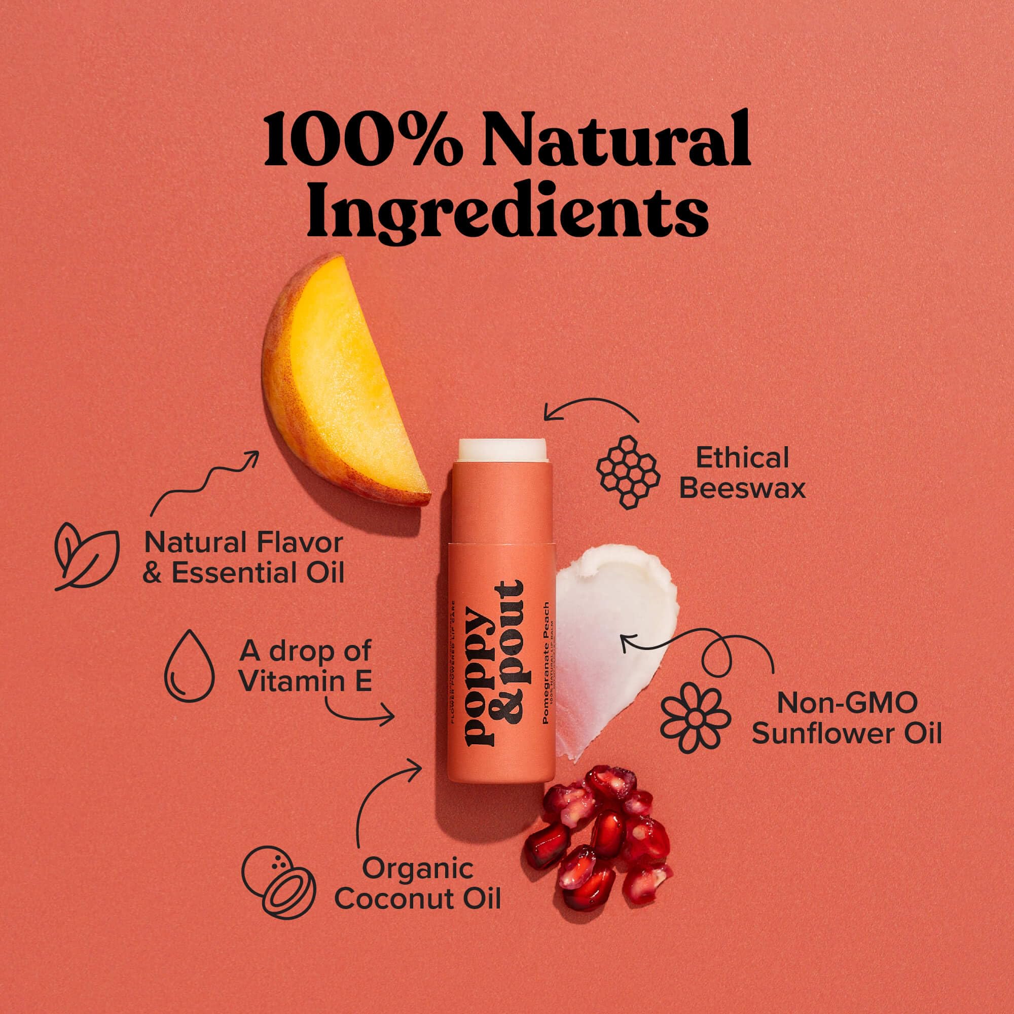 Poppy & Pout Blood Orange Mint Jumbo Lip Balm | All Natural Lip Balms & Moisturizers | Hydrates with Beeswax, Vitamin E, Organic Coconut Oil | Cruelty-Free | Lip Balm in Recyclable Cardboard Tube
