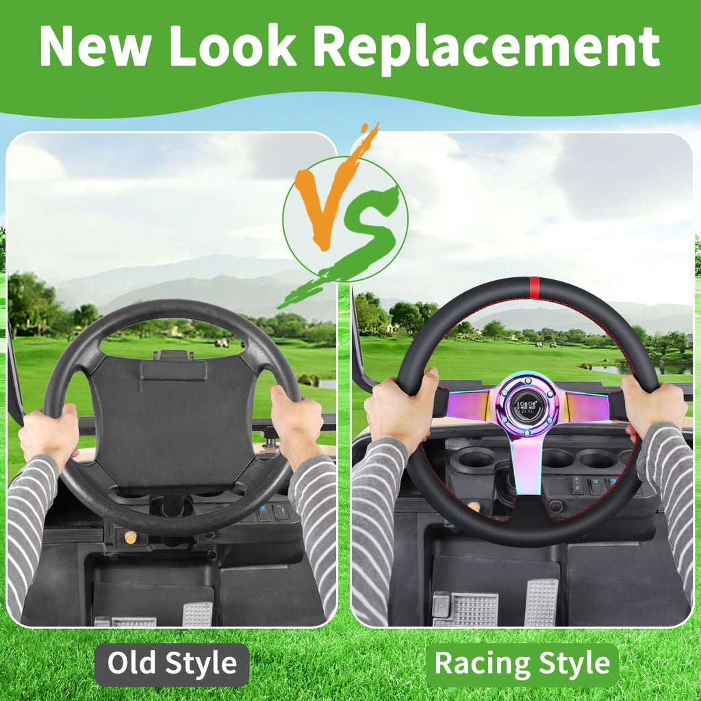 10L0L Golf Cart Steering Wheel, 13' Universal Fit for EZGO TXT/RXV, Club Car DS/Precedent, Yamaha G2-G29 (Carbon Black)