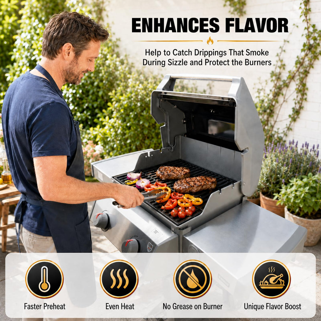 Grill Parts for Weber Genesis 300 Grills with Front Control Knob, Grill Grates for Genesis E310 S310 E/S320 E/S330, 17.5" Flavorizer Bars&Heat Deflectors, 19.5" Grill Grates for Weber 7524 7621 65505