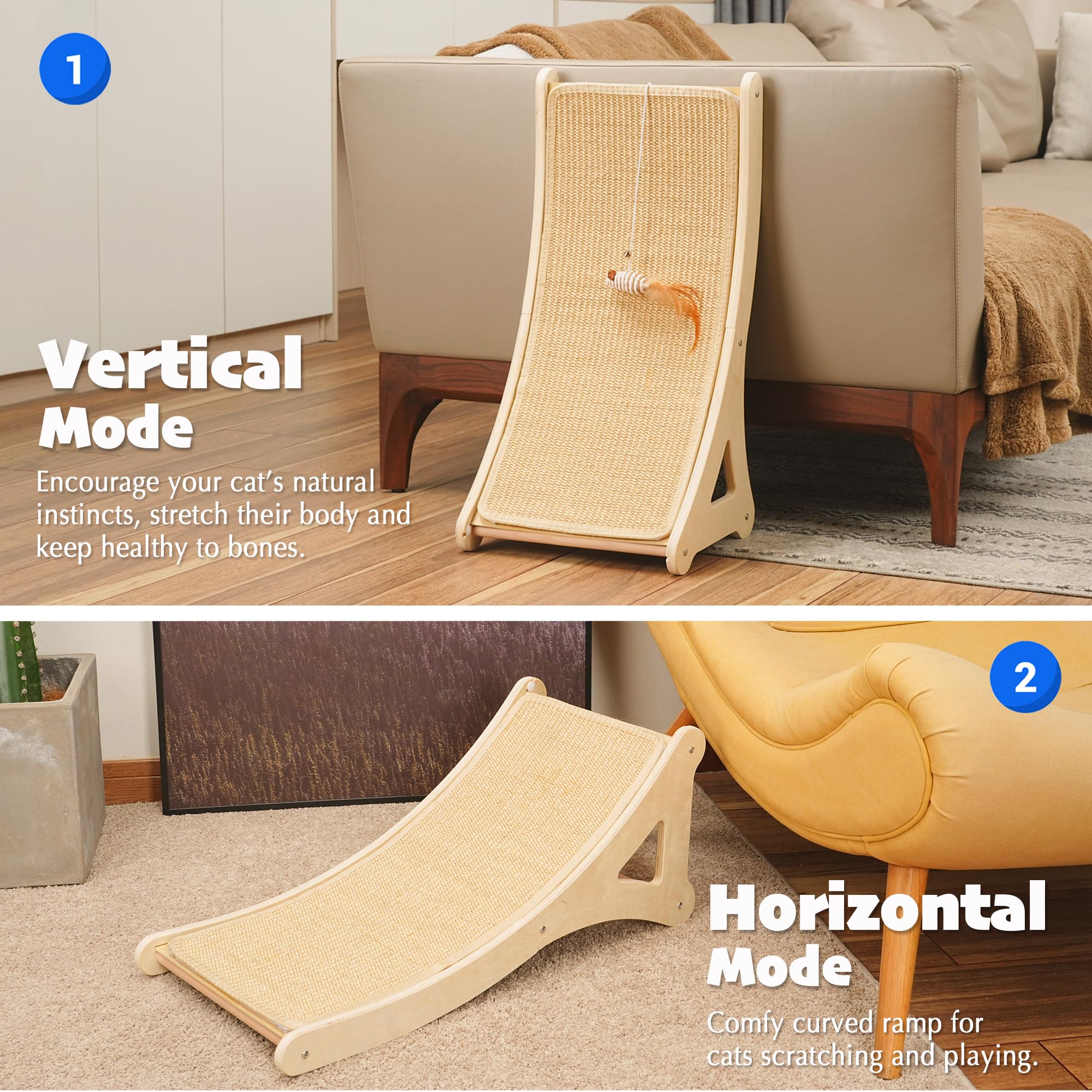 PETKARAY Couch Corner Cat Scratcher, 28.5" Sisal Scratching Post for Cats | Corner Wall Scratch Pad for Furniture Protection, Large Vertical Cat Scratching Post with Plush Base