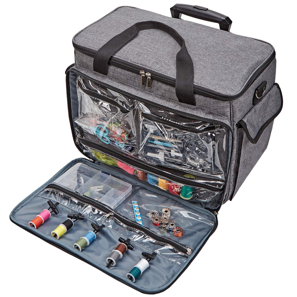 HOMEST Sewing Machine Carry Case, with Shoulder Strap and Front Pocket | Fits most standard Singer, Brother and Janome machines, with storage pockets for sewing accessories and tools, Floral