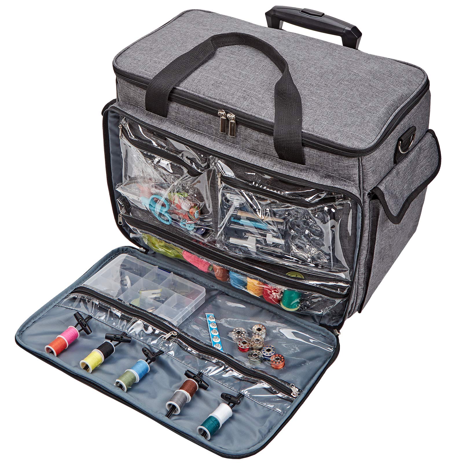 HOMEST Sewing Machine Carry Case, with Shoulder Strap and Front Pocket | Fits most standard Singer, Brother and Janome machines, with storage pockets for sewing accessories and tools, Floral