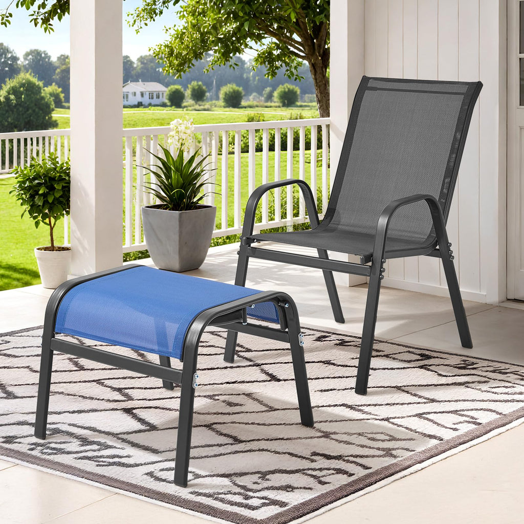 ONBRILL Outdoor Ottoman Set of 2, All Weather Outdoor Foot Stool with Supportive Textliene and Metal Frame, Stackable Oversized Outdoor Foot Rest for Furniture Patio Garden Pool, Beige