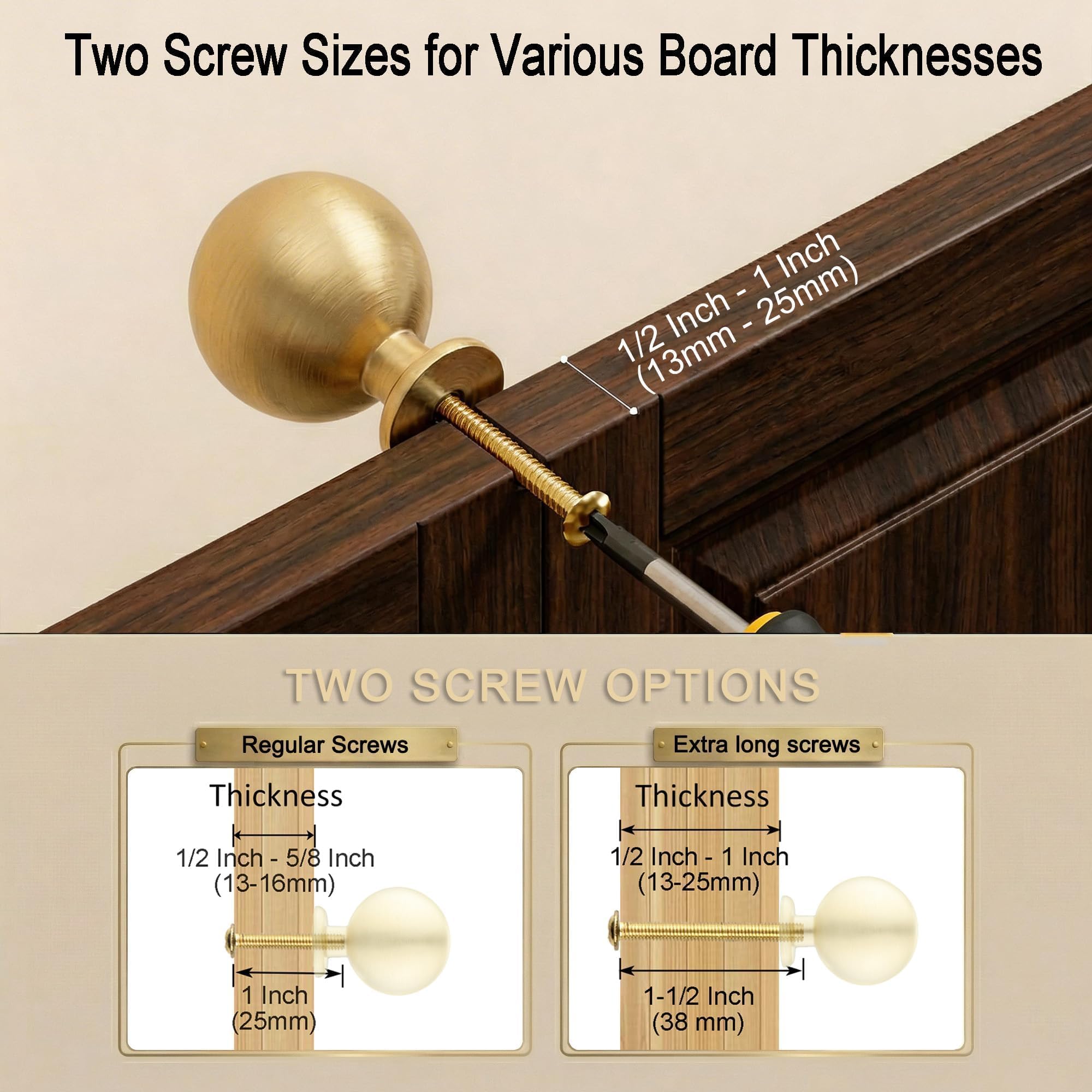 QOGRISUN 10-Pack Small Solid Brass Cabinet Knobs, Round Ball Gold Knobs for Dresser Drawer, 0.9-Inch Diameter, Mini Sphere Cabinet Pulls, Brushed Brass Finish