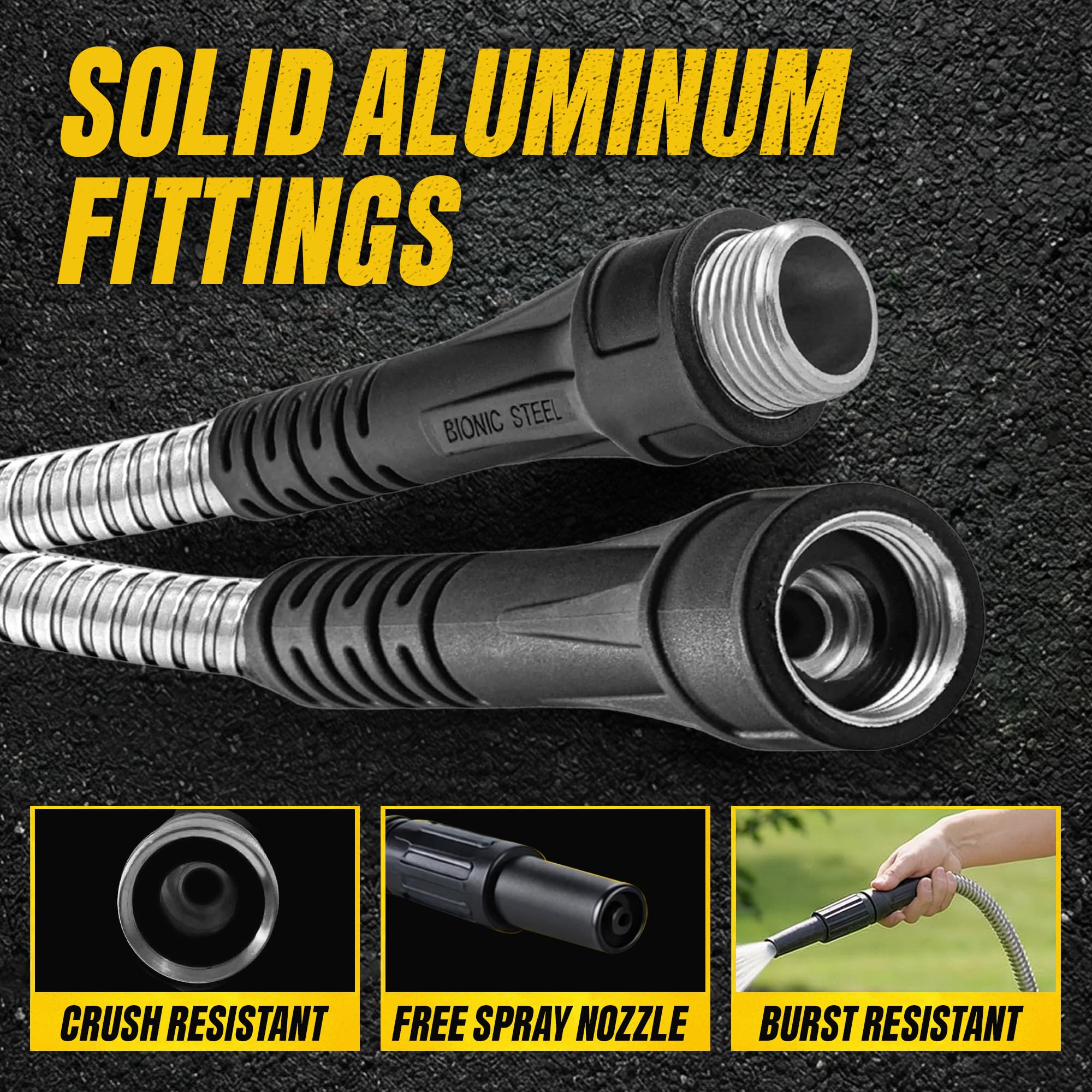 BIONIC STEEL 3Ft Short Garden Hose, 3 Ft x 5/8 In. Connector Hose for Reel, Leak Proof Connection, Heavy Duty, Non Kinking, Flexible, Hose Extension