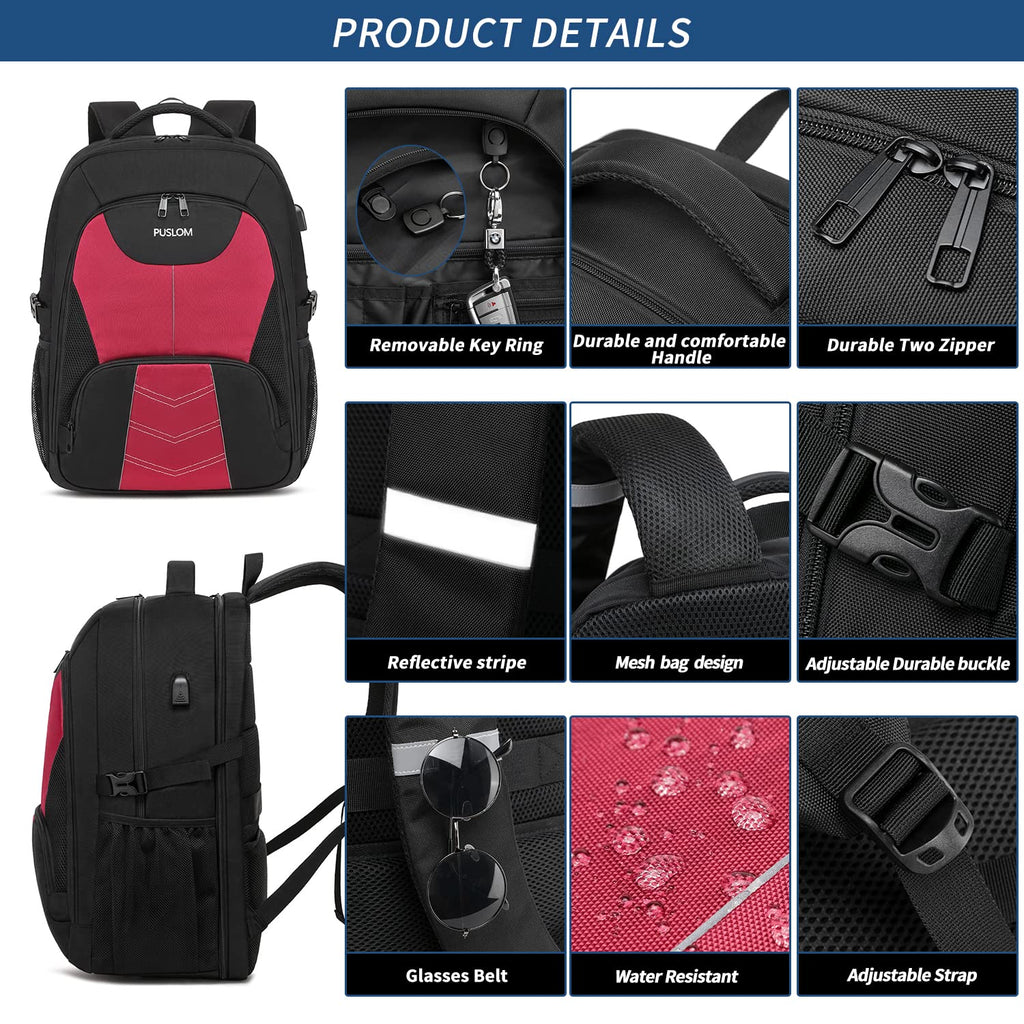Extra Large Backpack for Men 55L,18.4Inch Travel Laptop Backpack with USB Charging Port Business Flight Approved Carry On Backpack,TSA Big Capacity Heavy Duty Computer Bag College Bookbag,Black