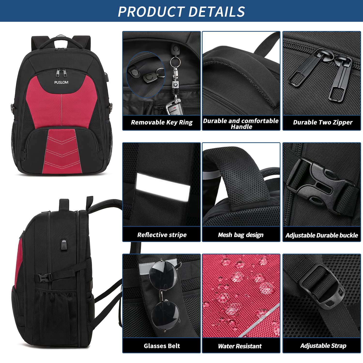 Extra Large Backpack for Men 55L,18.4Inch Travel Laptop Backpack with USB Charging Port Business Flight Approved Carry On Backpack,TSA Big Capacity Heavy Duty Computer Bag College Bookbag,Black