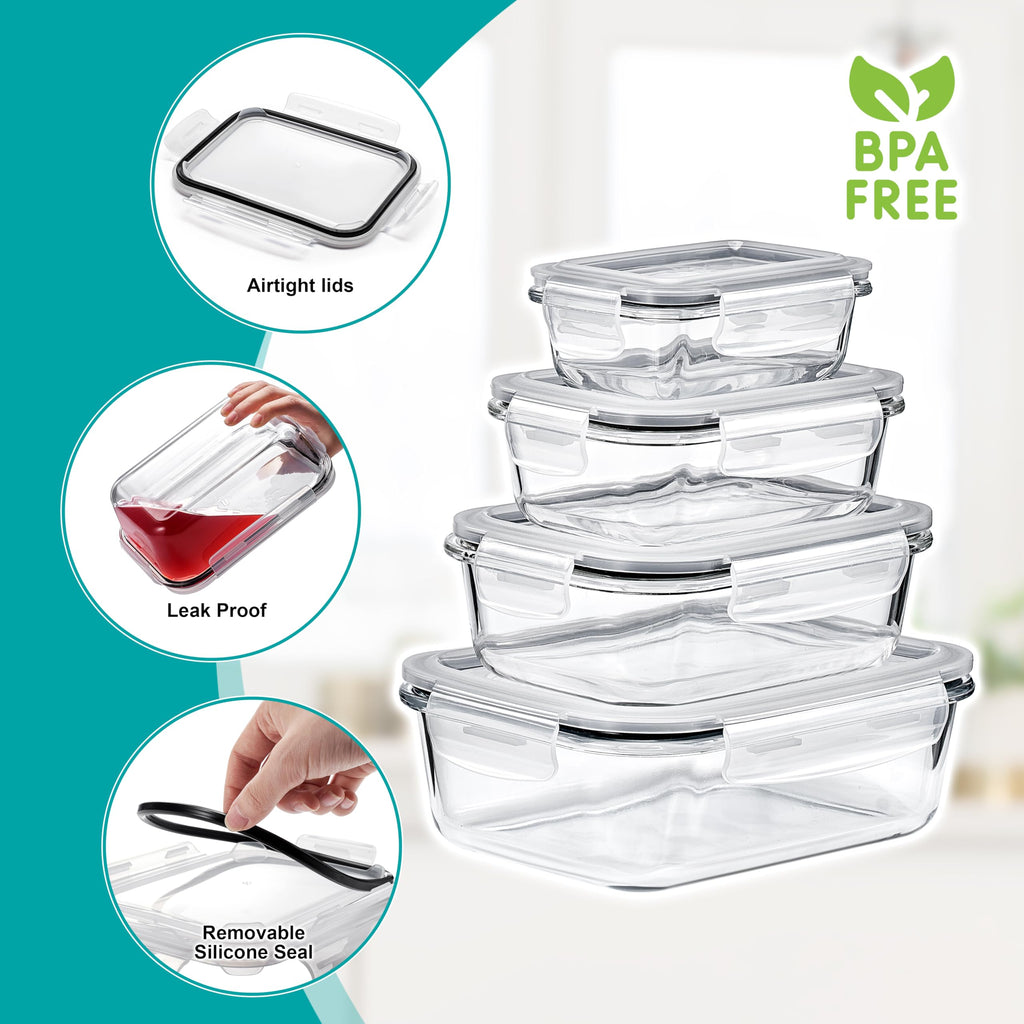Sorbus 20pc Glass Meal Prep Containers Set – 10 Glass Food Storage Containers (21.3oz, 2.6 Cups) with Airtight Lids – Freezer, Dishwasher, and Oven Safe – Reusable Containers for Meal Prep and Storage