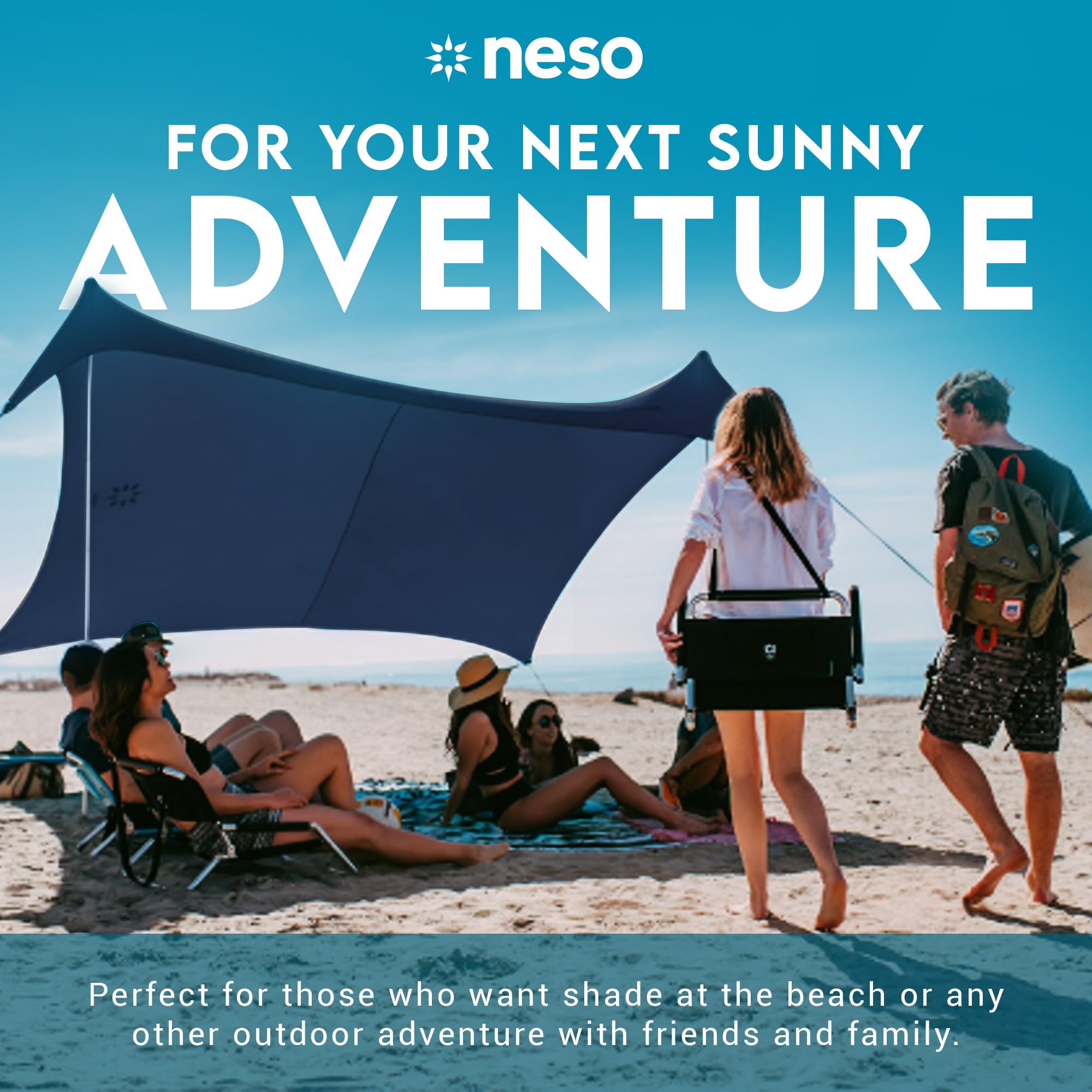 Neso Gigante Portable Beach Tent Sun Shelter - Lightweight Beach Shade Canopy - Easy Setup for Family Outings - Patented Reinforced Corners - UPF 50+ - 8ft Tall, 11 x 11ft - Save The Whales