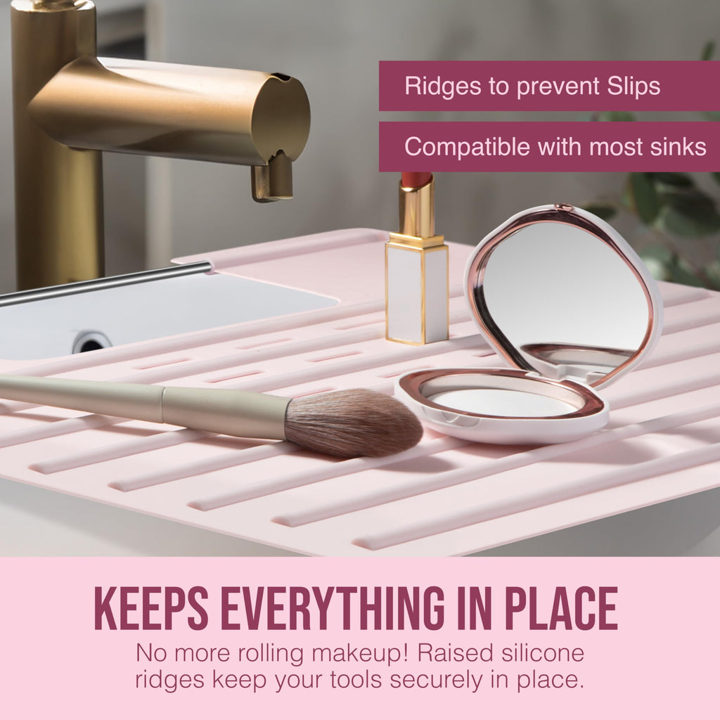 Maplefield Bathroom Sink Cover for Counter Space, Heat Resistant Silicone Sink Mat for Your Beauty Routine, Small Bathroom Space Saver Sink Cover for Makeup (Beige Large, 22" x 15" x 2" Inches)