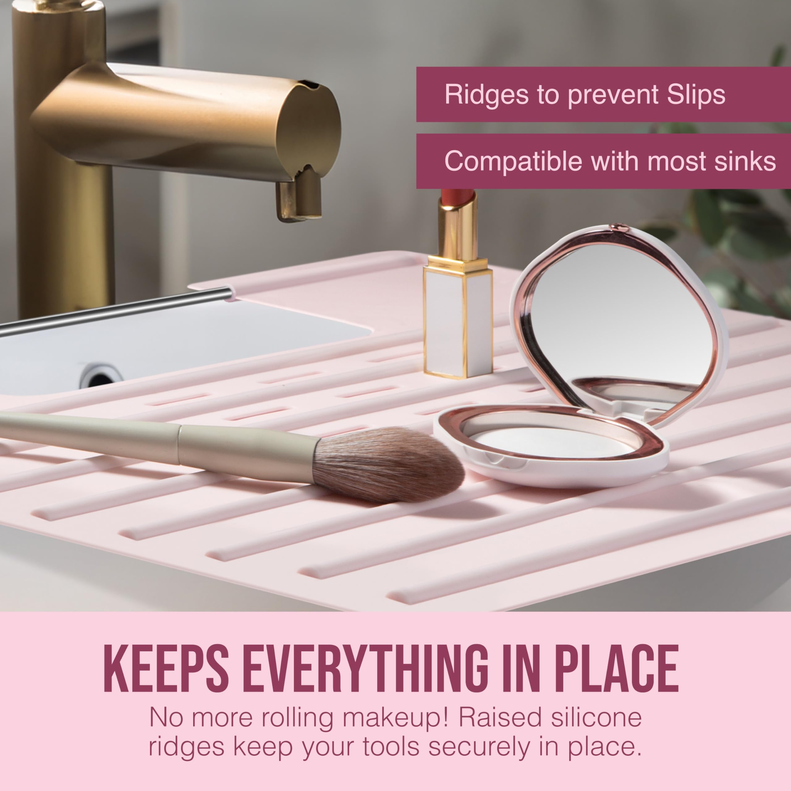 Maplefield Bathroom Sink Cover for Counter Space, Heat Resistant Silicone Sink Mat for Your Beauty Routine, Small Bathroom Space Saver Sink Cover for Makeup (Beige Large, 22" x 15" x 2" Inches)