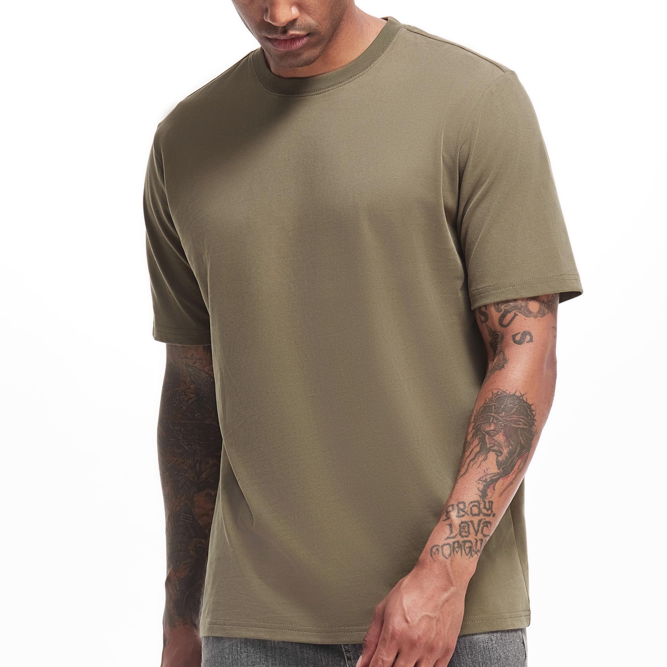 VEIISAR Men's Heavy Weight Crew Neck T-Shirt Mens Premium Cotton Tee - Pre Shrunk S-3XL