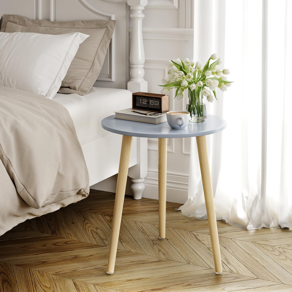 Apicizon Black Round Side Table, Black End Table Bedside Table Nursery with Wood Legs, Nightstand for Living Room, Bedroom, 16.5 x 20.5 Inches