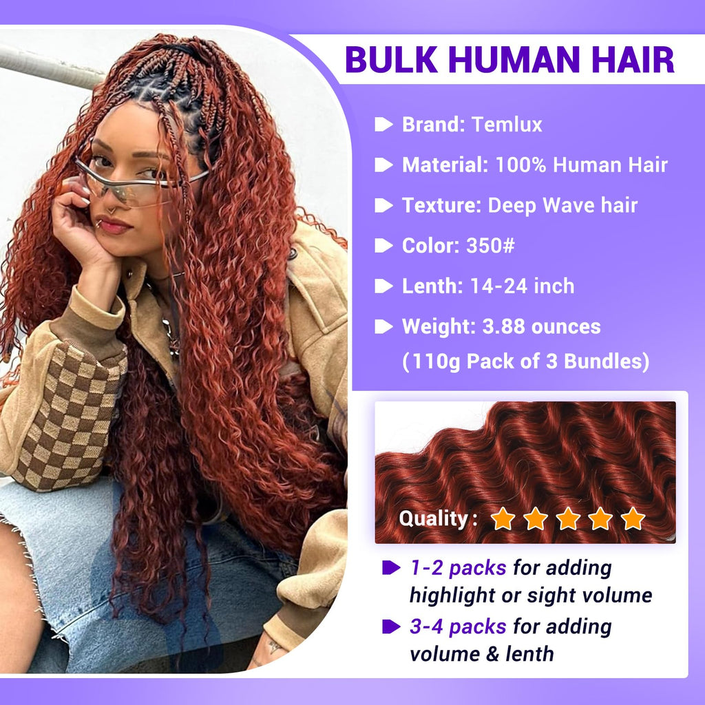 Human Braiding Hair for Boho Braids 110g Deep Wave Boho Bulk Human Hair for Braiding Knotless 12A Wet and Wavy Bohemian 3 No Weft Bundles/Pack Curly Braids Honey Blonde 16 Inch