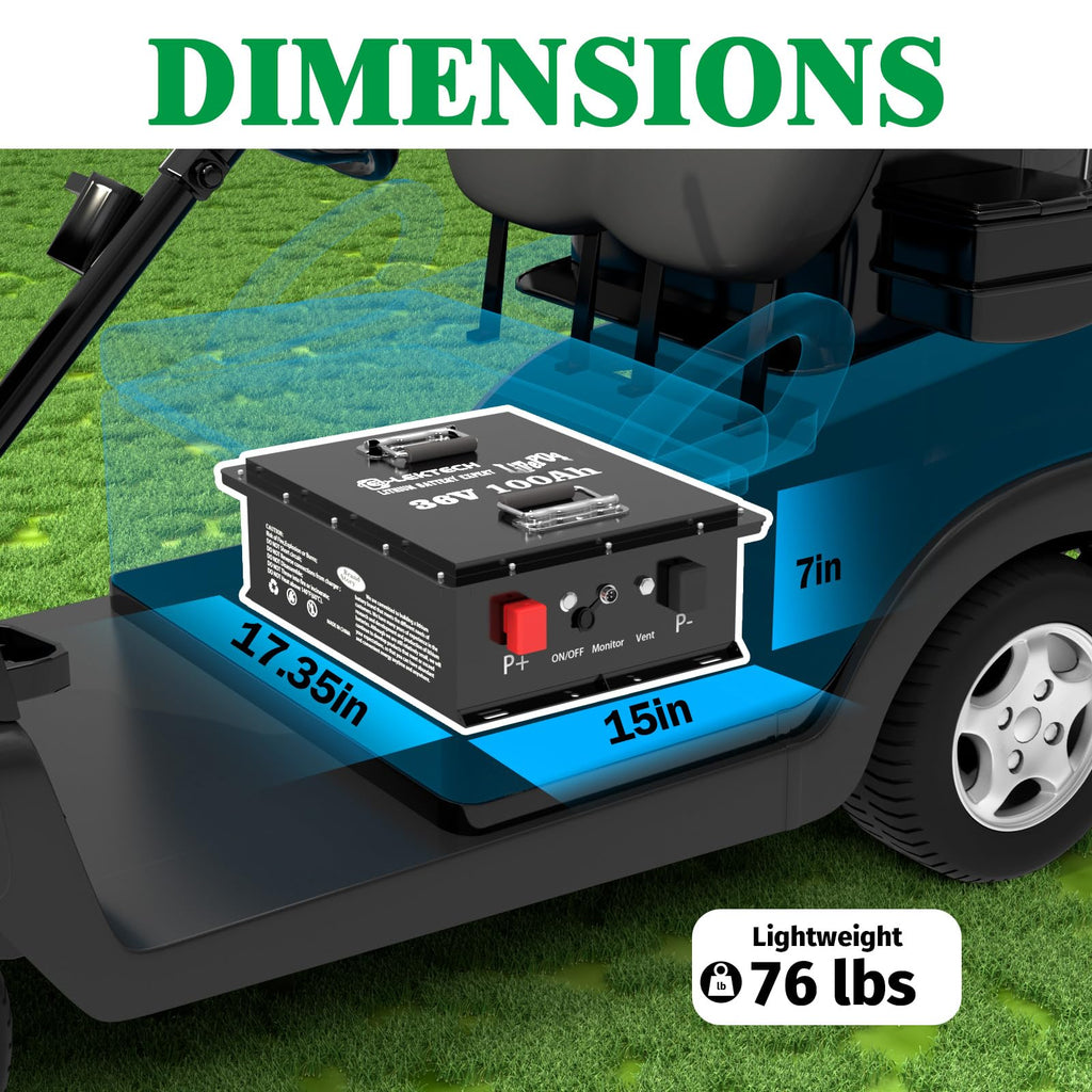 36V 100Ah LiFePO4 Lithium Golf Cart Battery with Charger, Built-in Smart 200A BMS, with Touch Monitor, Perfect for Golf Carts, Off-grid