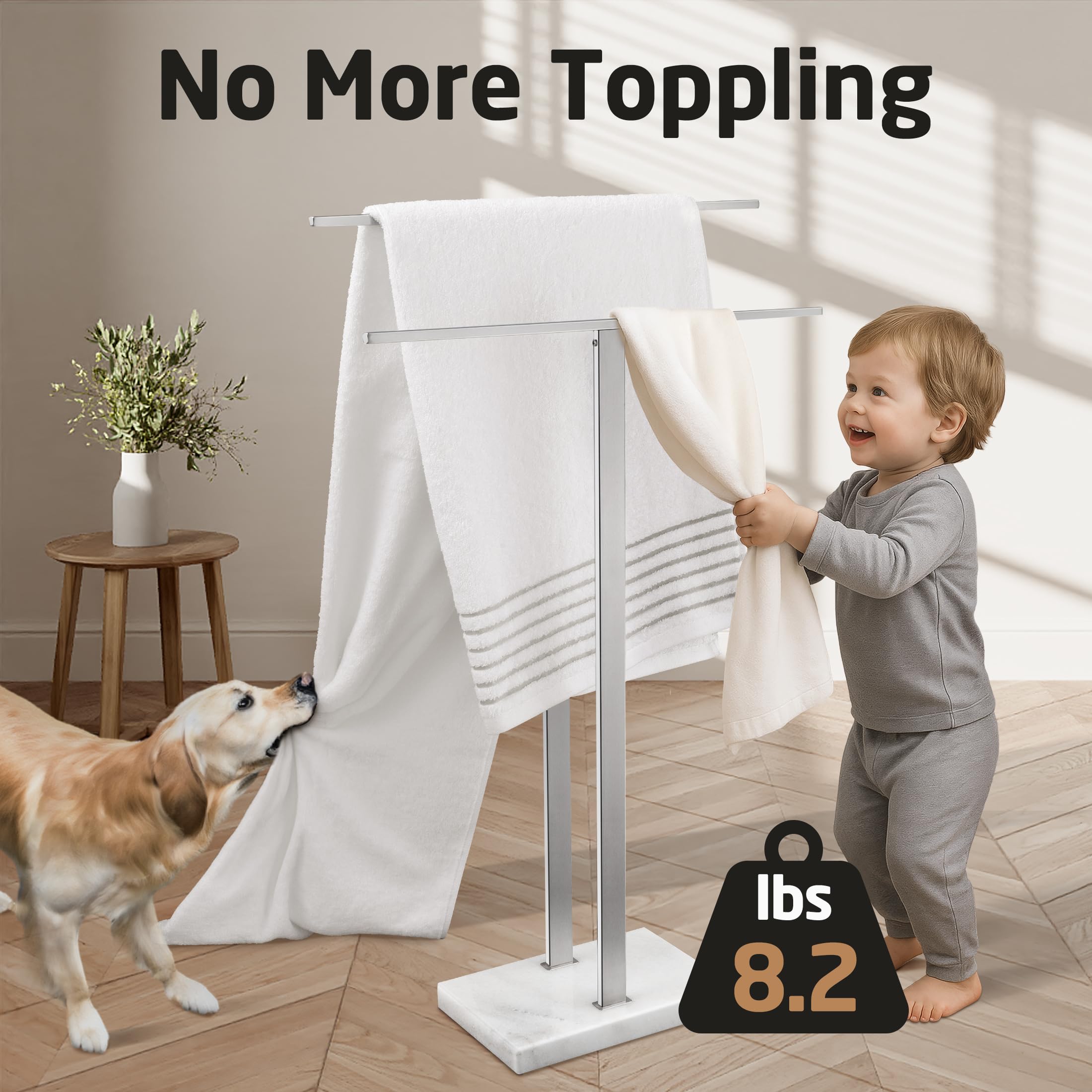 KES Standing Towel Rack with Black Natural Marble Base, 2-Tier Towel Rack Stand for Bathroom Floor, Bath Towel Holder Fits Bath Towel & Hand Towel,18/8 Stainless Steel, BTH217-BBK