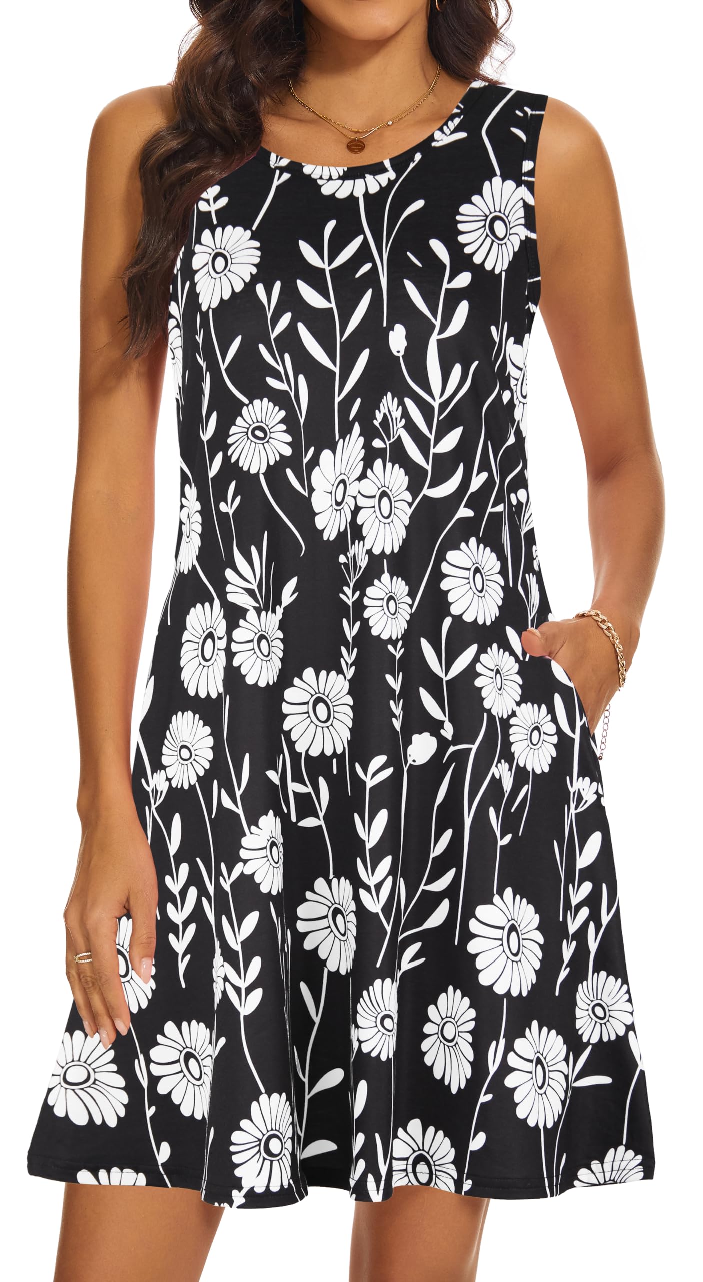 Summer Dresses for Women 2026 Casual Sundresses Beach Cover Ups Sleeveless Tshirt Swing Dress with Pockets