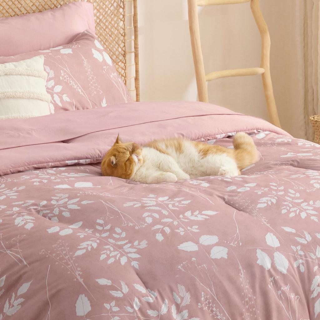 Bedsure Twin Comforter Set - 5 Pieces Floral Sage Green Soft Bedding Sets, Twin Bed in a Bag with Botanical Flowers Comforter, Sheets, Pillowcase & Sham
