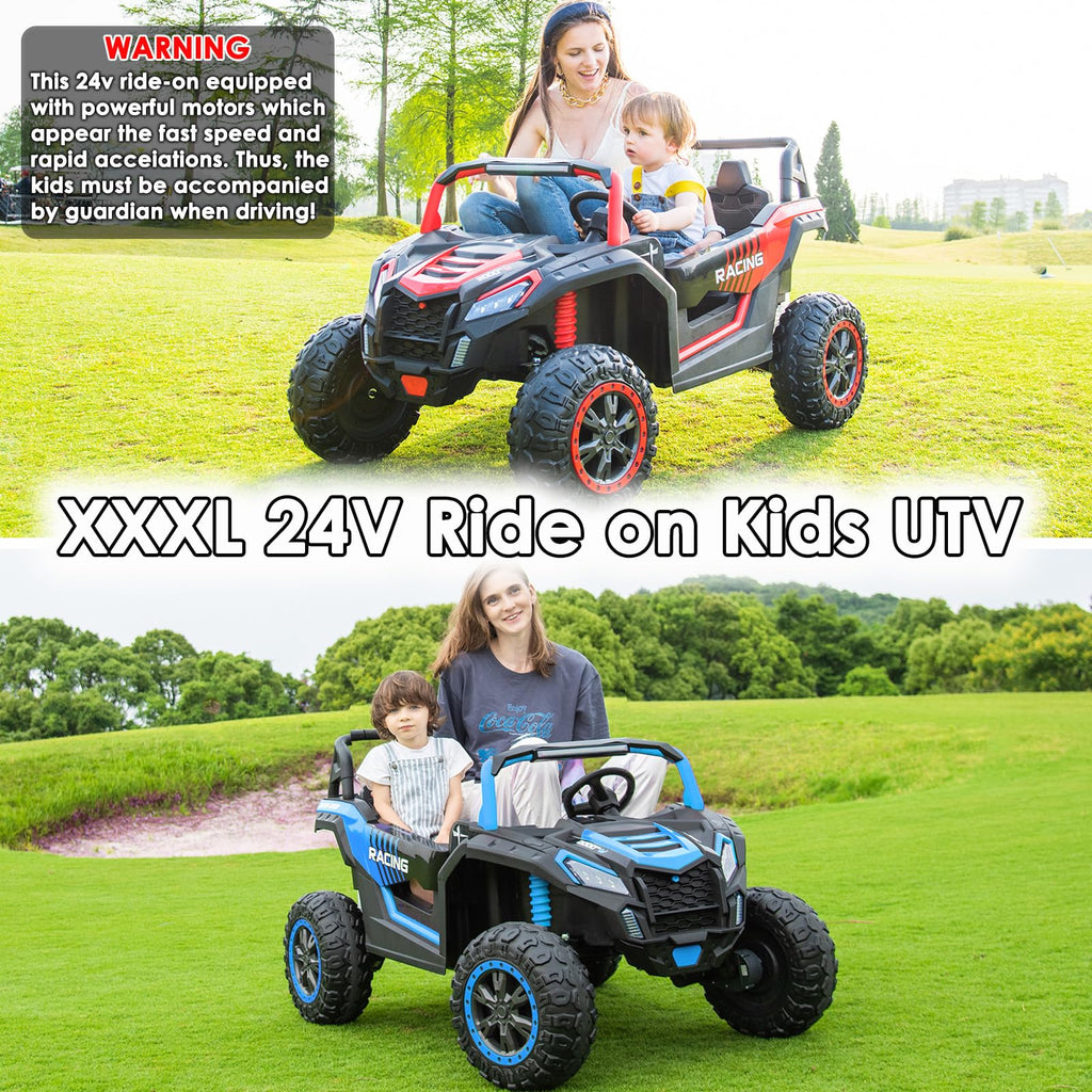 NEWQIDA XXXL 24V Ride On Toys for Big Kids UTV 2 Seater Electric Car w/Remote Control, 4WD Off-Road Side by Side, Max 220lbs, 24.8" Spacious Seat, EVA Tires, Up to 5.6 MPH, Rear Shock Absorbor, Black