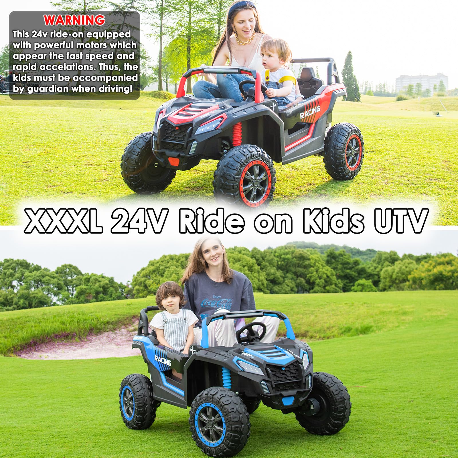 NEWQIDA XXXL 24V Ride On Toys for Big Kids UTV 2 Seater Electric Car w/Remote Control, 4WD Off-Road Side by Side, Max 220lbs, 24.8" Spacious Seat, EVA Tires, Up to 5.6 MPH, Rear Shock Absorbor, Black