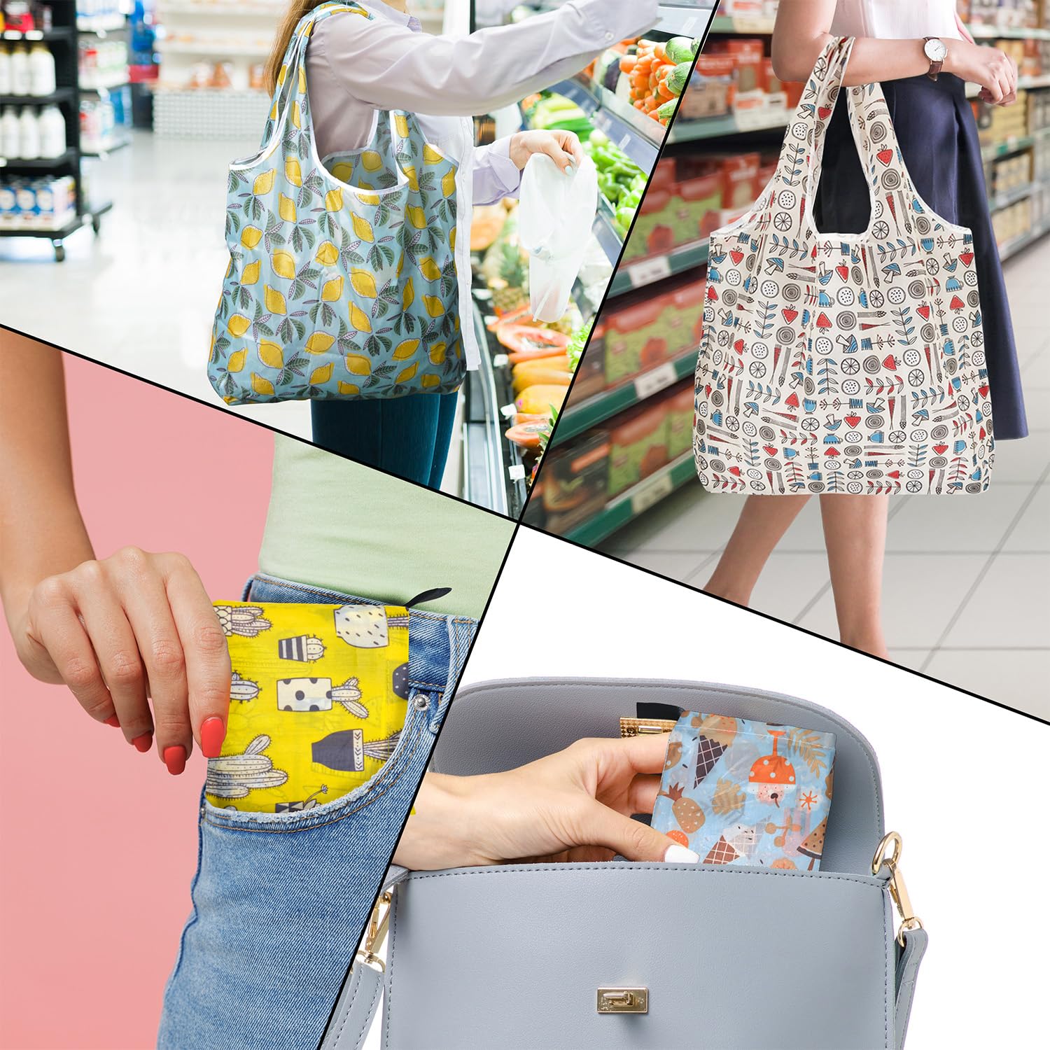 Bolsas de compras reutilizables para comestibles, paquete de 4 de 50 libras bolsas plegables grandes y lavables para mercado, compactas para un fácil almacenamiento, bolsas de tela ligeras y
