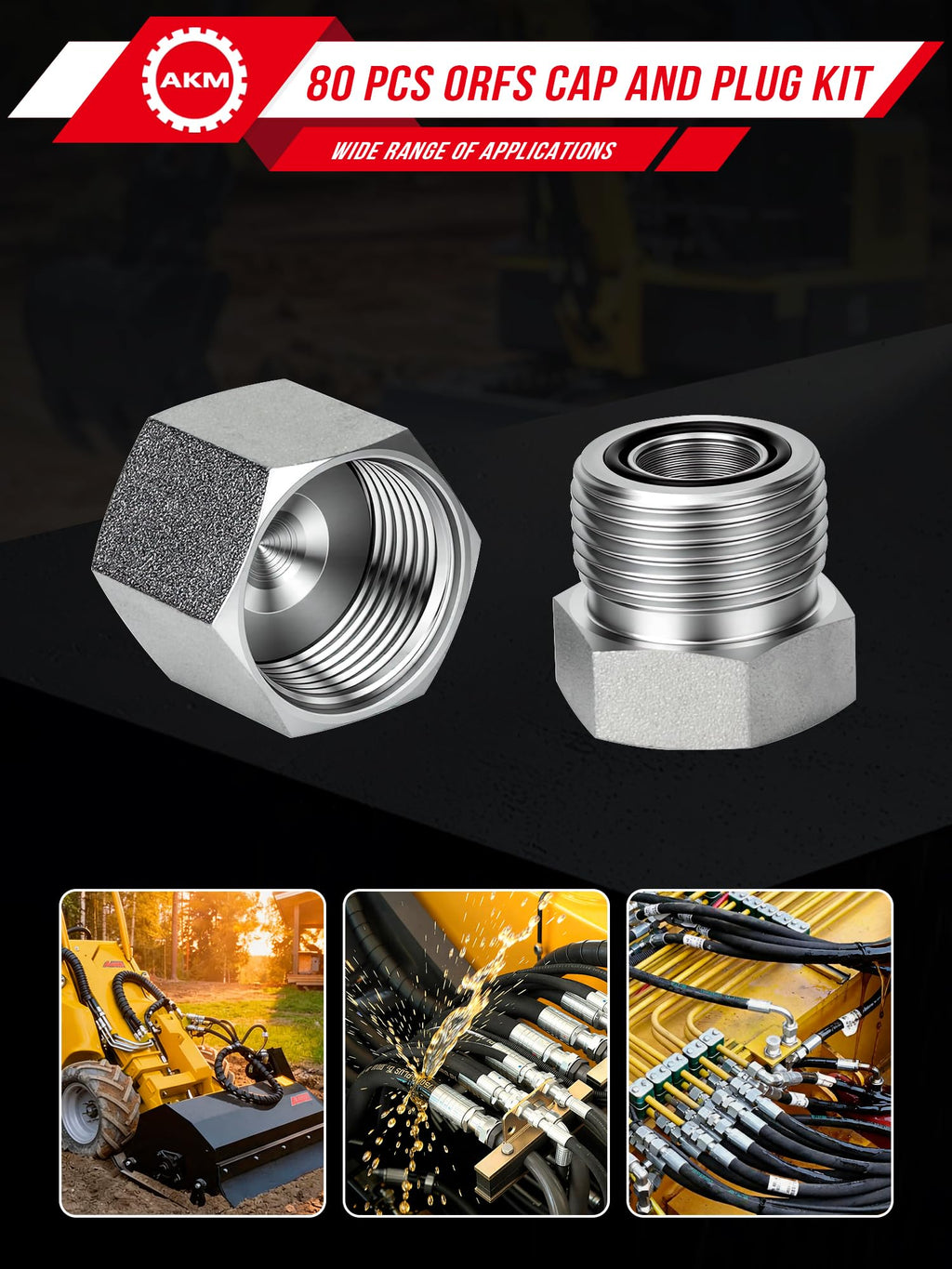 AKM 80 Pcs JIC 37° Flare Cap and Plug Kit Industrial Hydraulic Cap and Plug Hose Tube and Pipe Fitting Kit Precision Threading in Dash Sizes 4 6 8 10 12 16