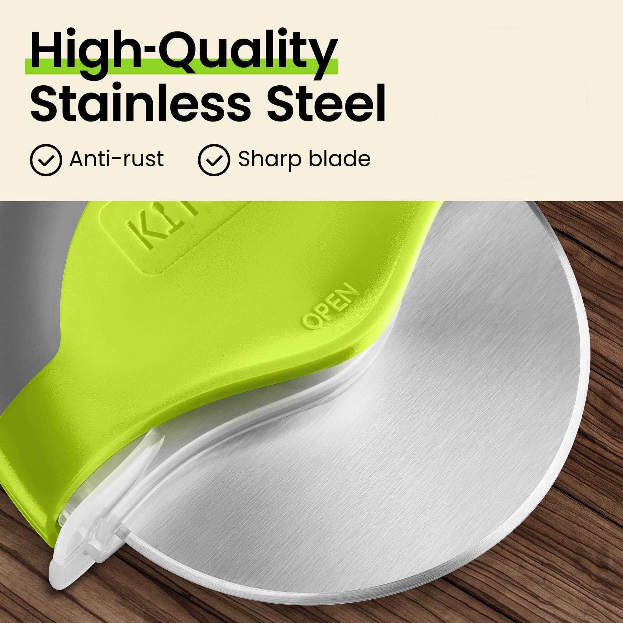 Kitchy Pizza Cutter Wheel with Protective Blade Cover, Ergonomic Pizza Slicer (Blue)