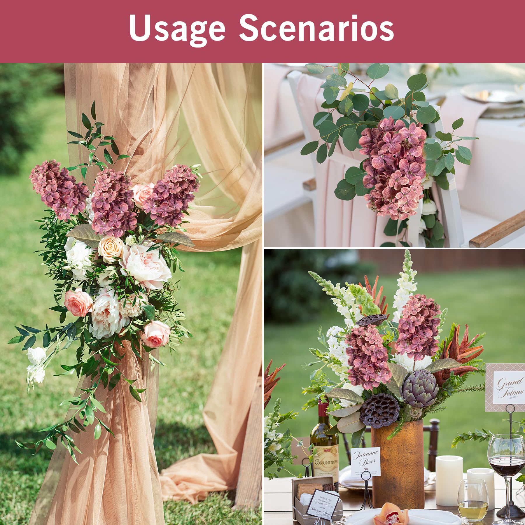 Ttranewsoo Hydrangea Artificial Flowers,Fall Hydrangeas Artificial Flowers,Blue Fake Fall Dried Hydrangea Flowers Decoration,Faux Silk Flower with Stems Winter Decor(Blue 24" 8pcs) Without Vase