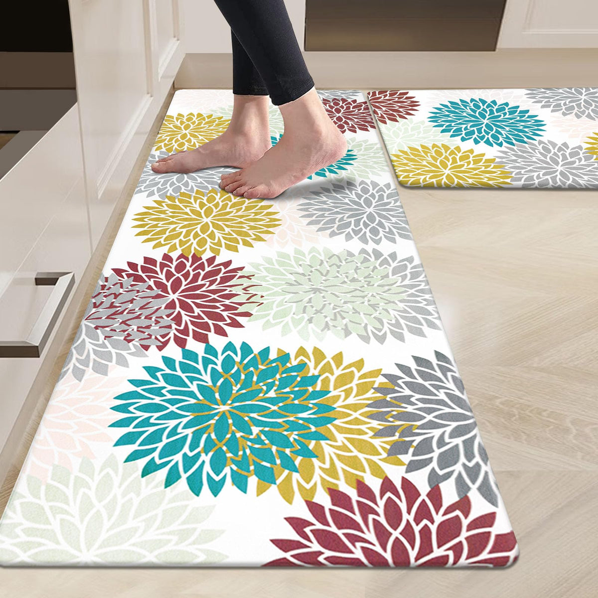 HEBE Anti Fatigue Kitchen Rugs Sets of 2, Non Slip Kitchen Mats for Floor, Waterproof Cushioned Comfort Standing Carpet for Kitchen Sink, Home Office, Laundry Room